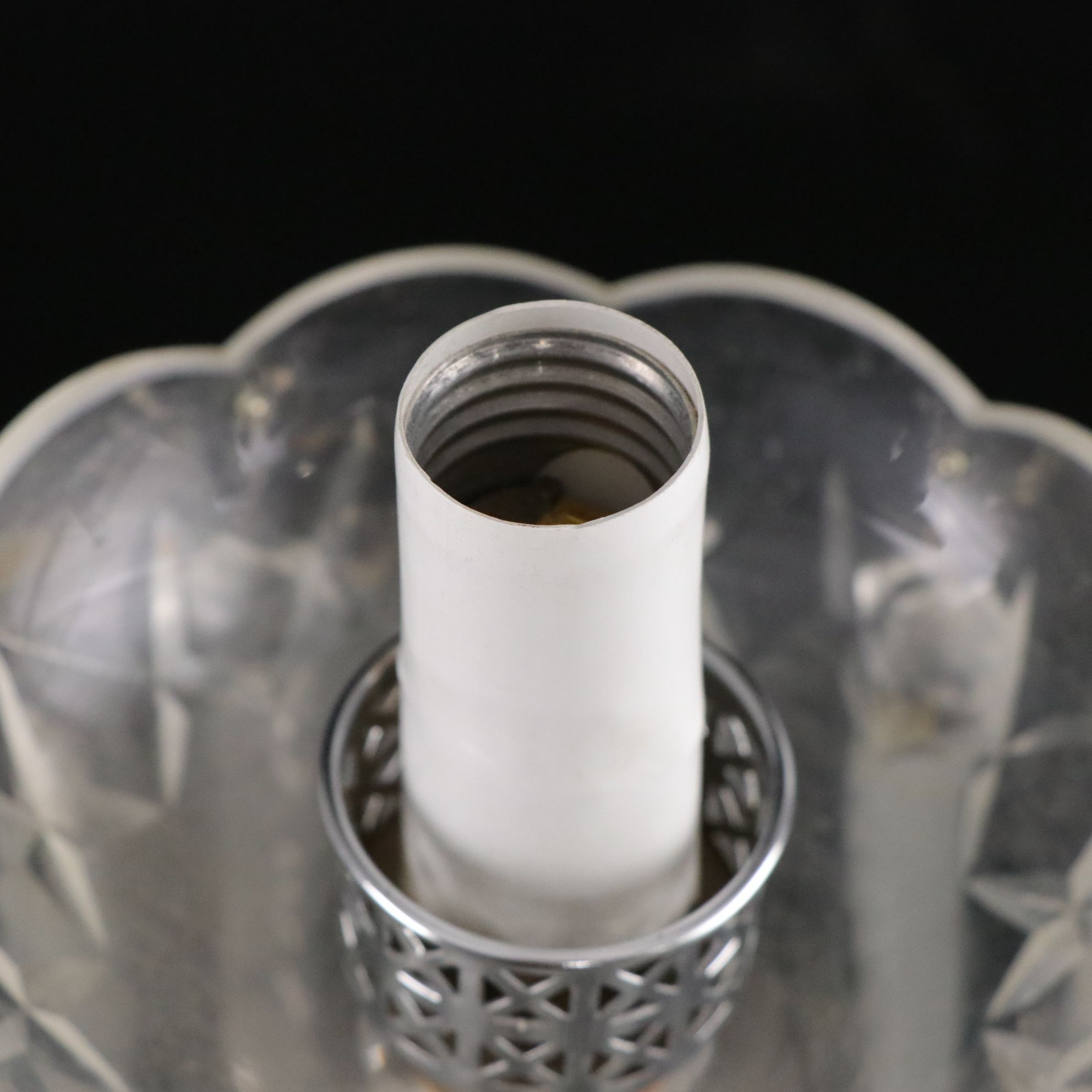 Mantle Luster Lamps with Etched Hurricanes Glass and Crystal Prisms