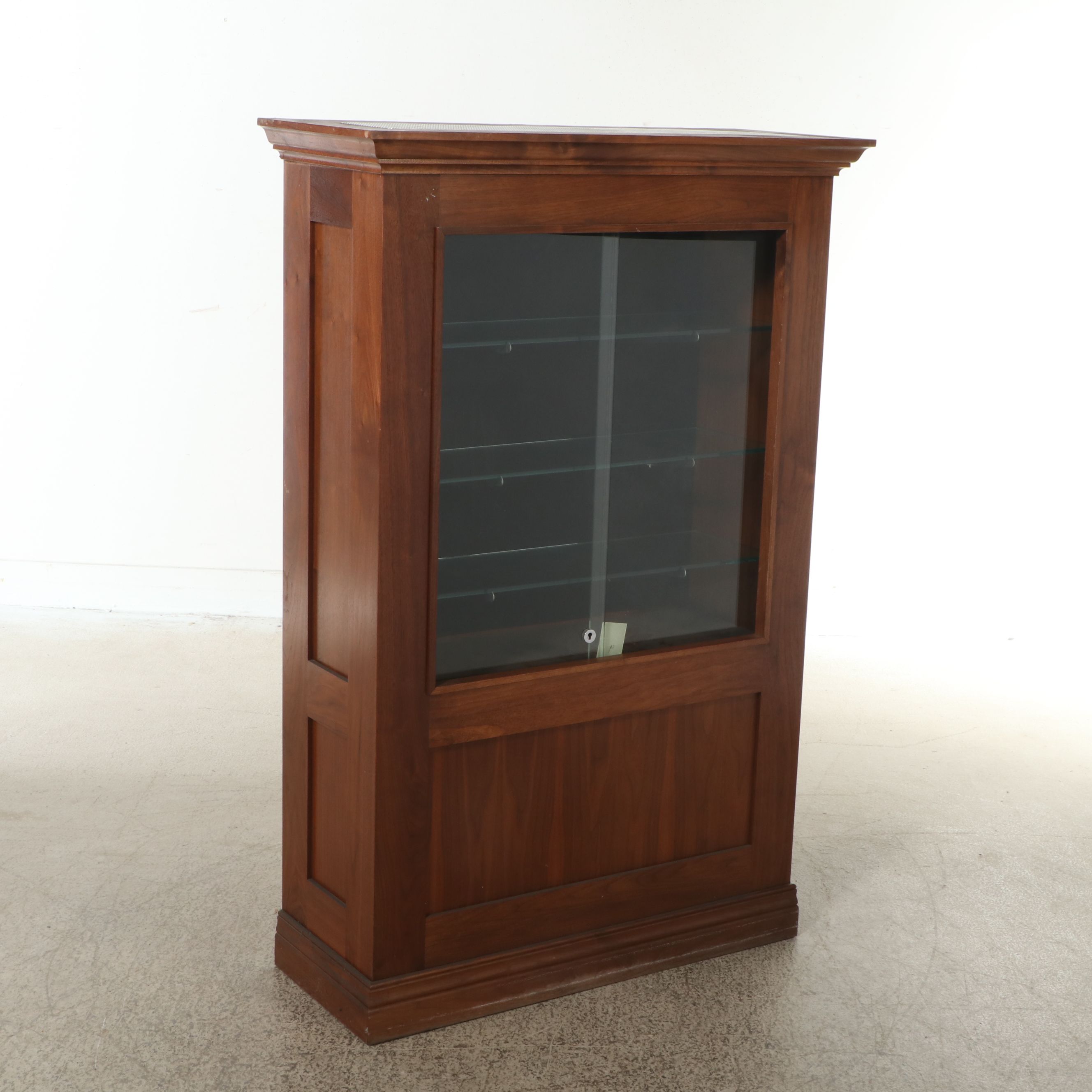 Edwardian Style Glass Front and Walnut Finish Display Cabinet