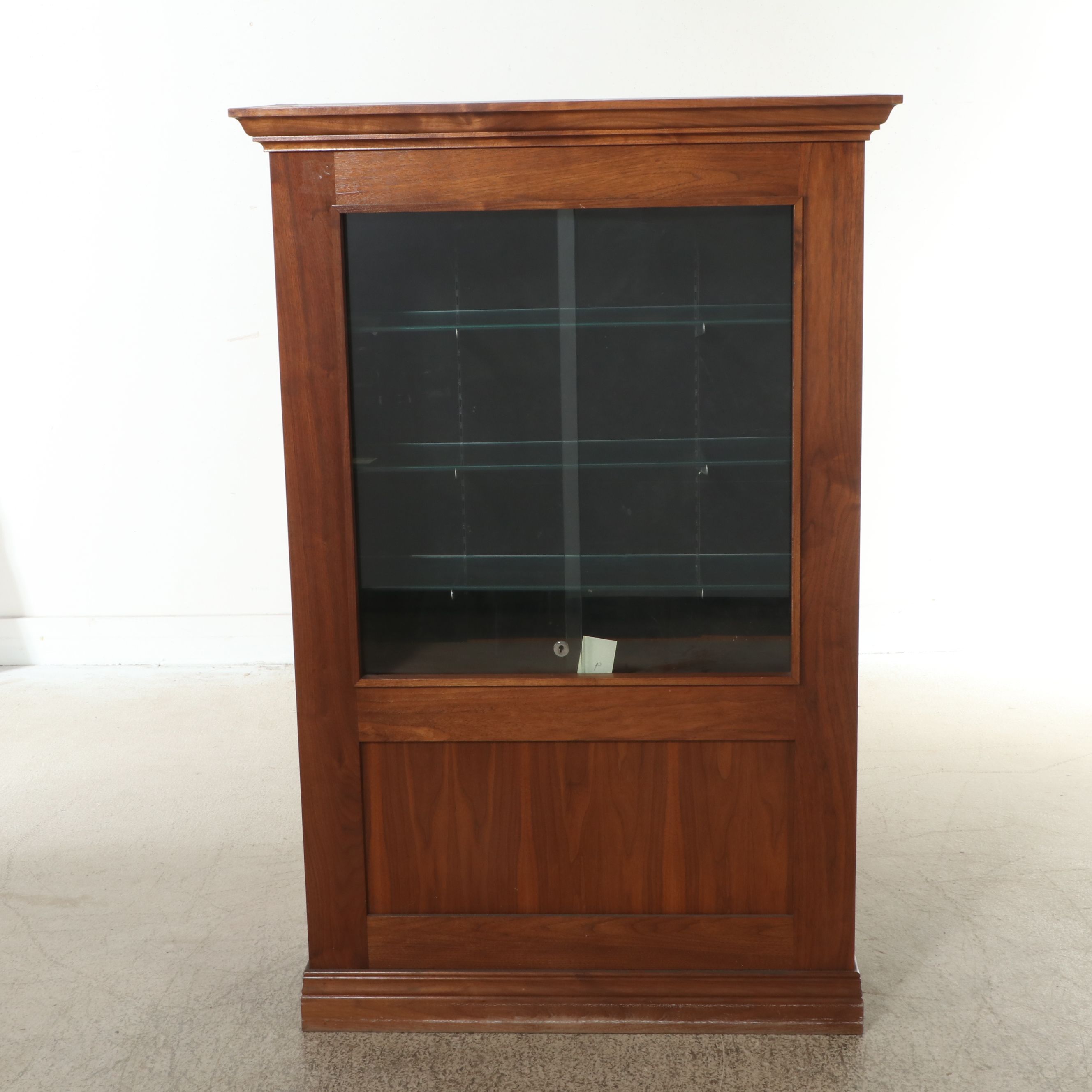 Edwardian Style Glass Front and Walnut Finish Display Cabinet