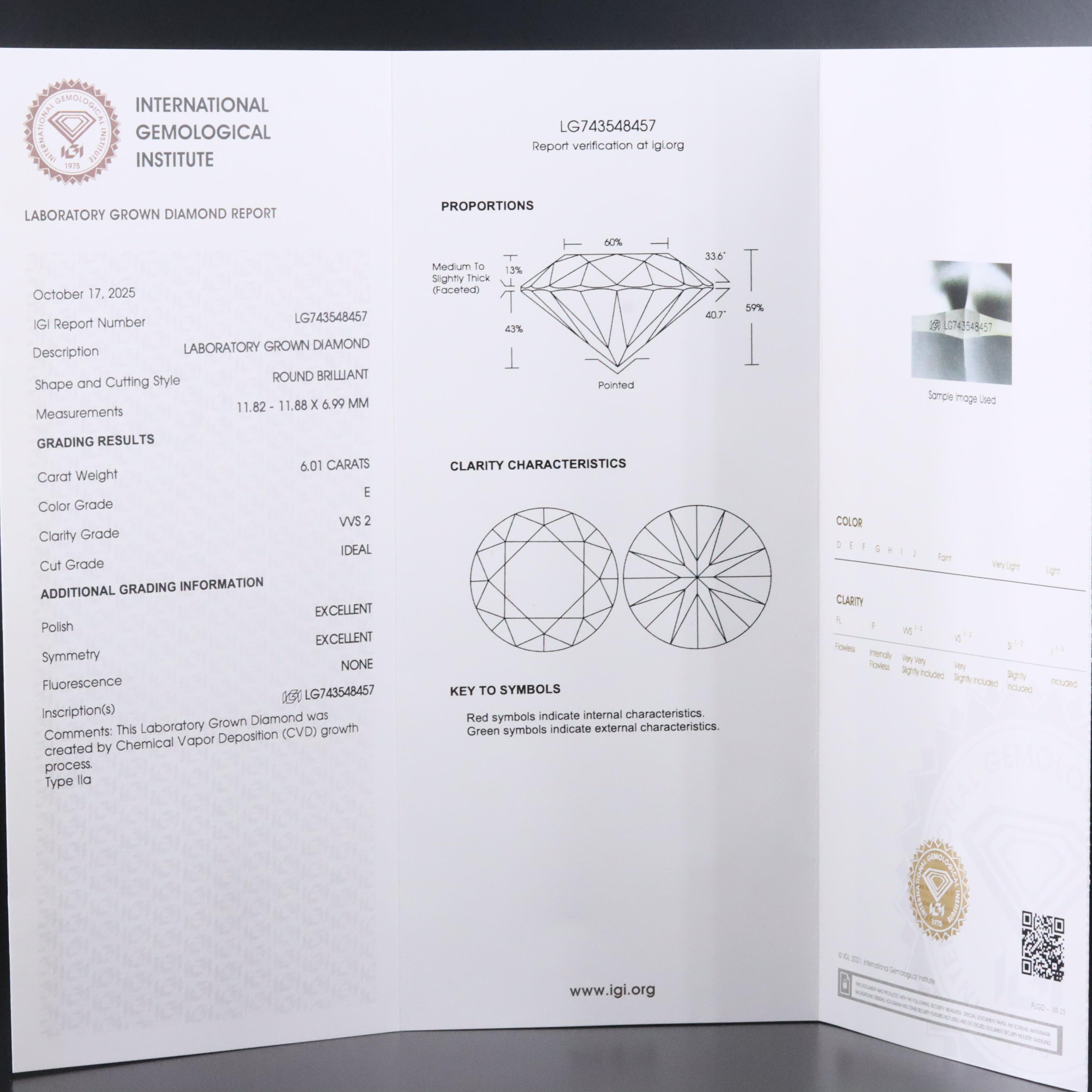 14K 6.01 CT Lab Grown Diamond Solitaire Ring with IGI Report