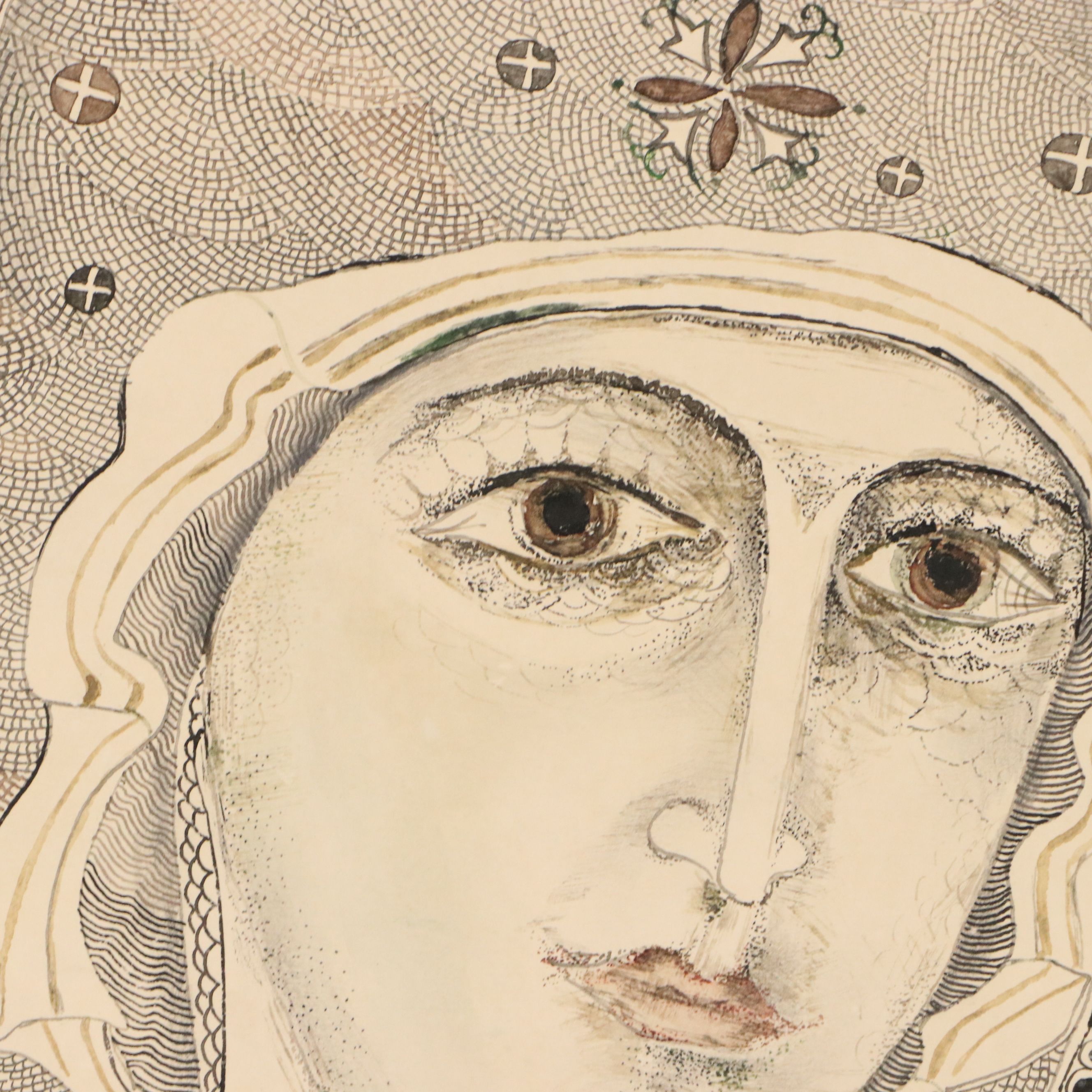 Nikolay Manuylov "Kuk" Surrealist Drawing of Mother Mary, 1995