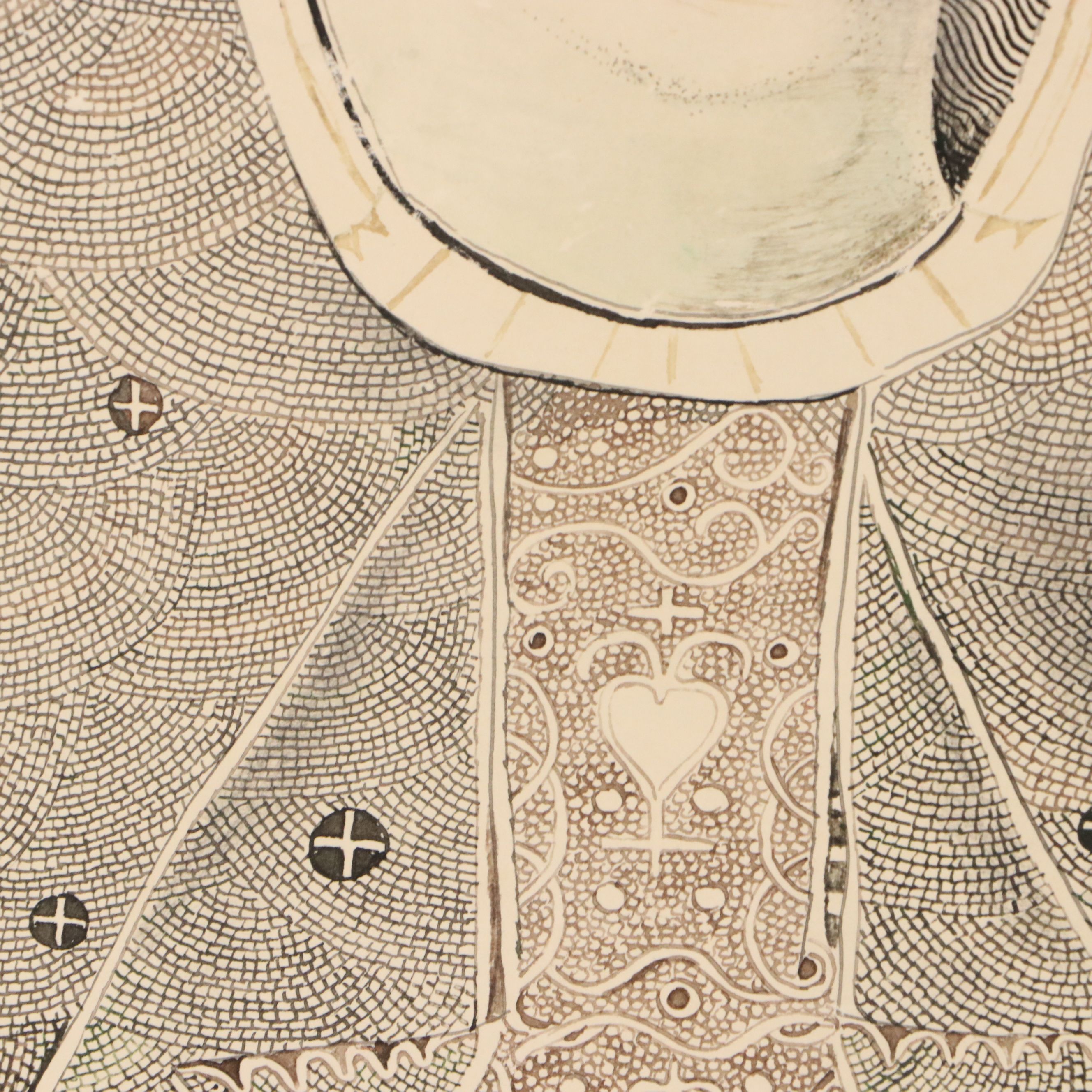 Nikolay Manuylov "Kuk" Surrealist Drawing of Mother Mary, 1995