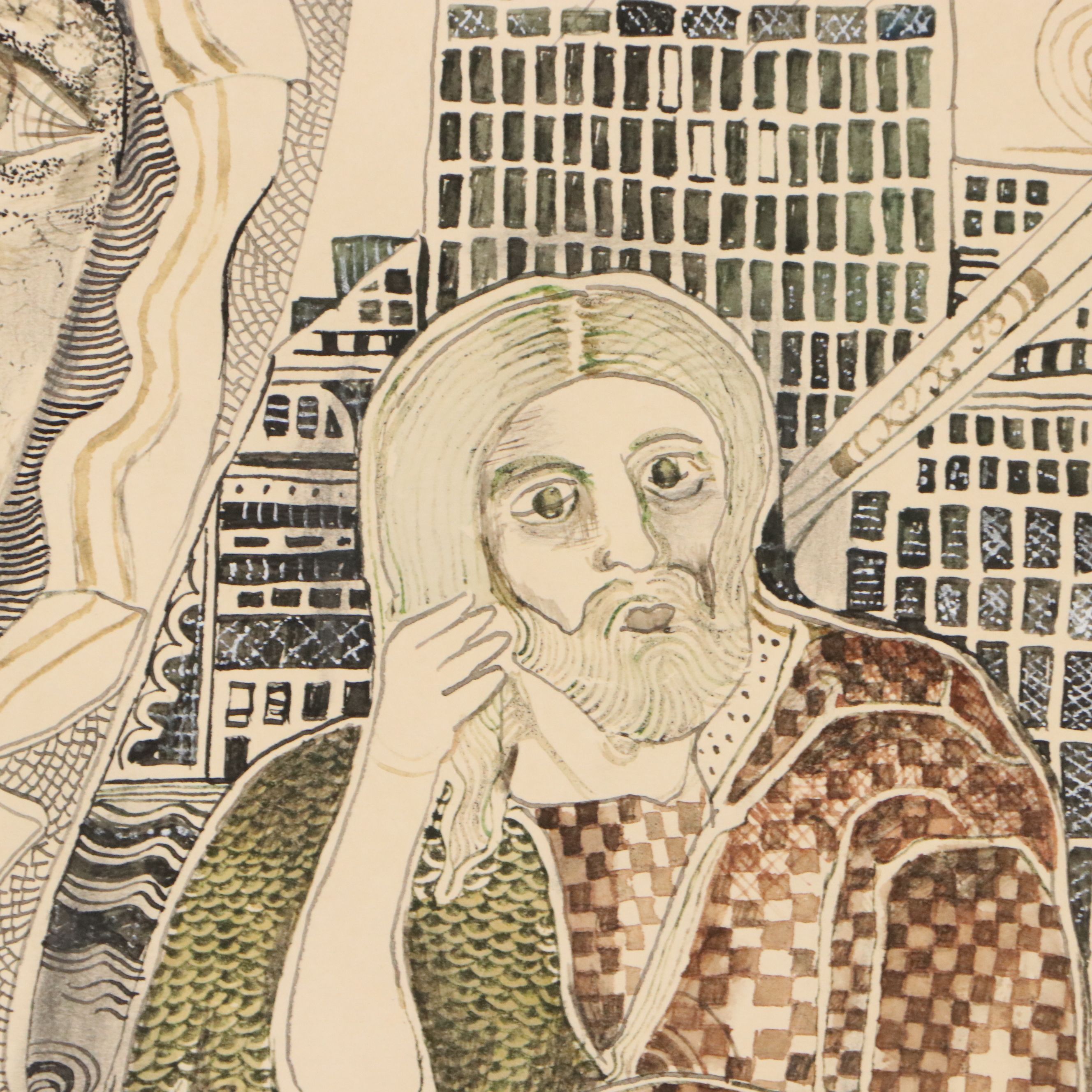 Nikolay Manuylov "Kuk" Surrealist Drawing of Mother Mary, 1995