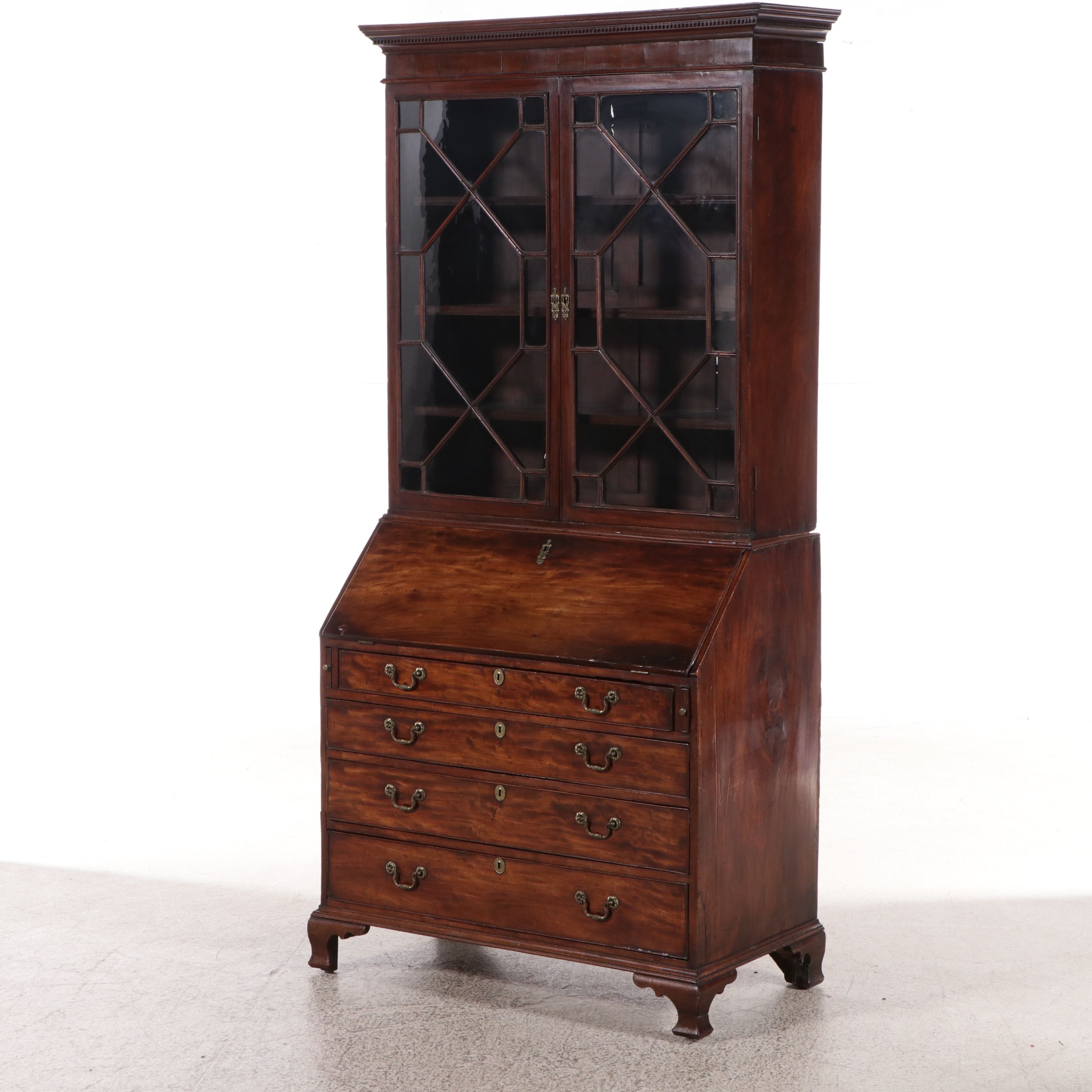 Chippendale Style Mahogany Secretary Desk with Bookcase Top