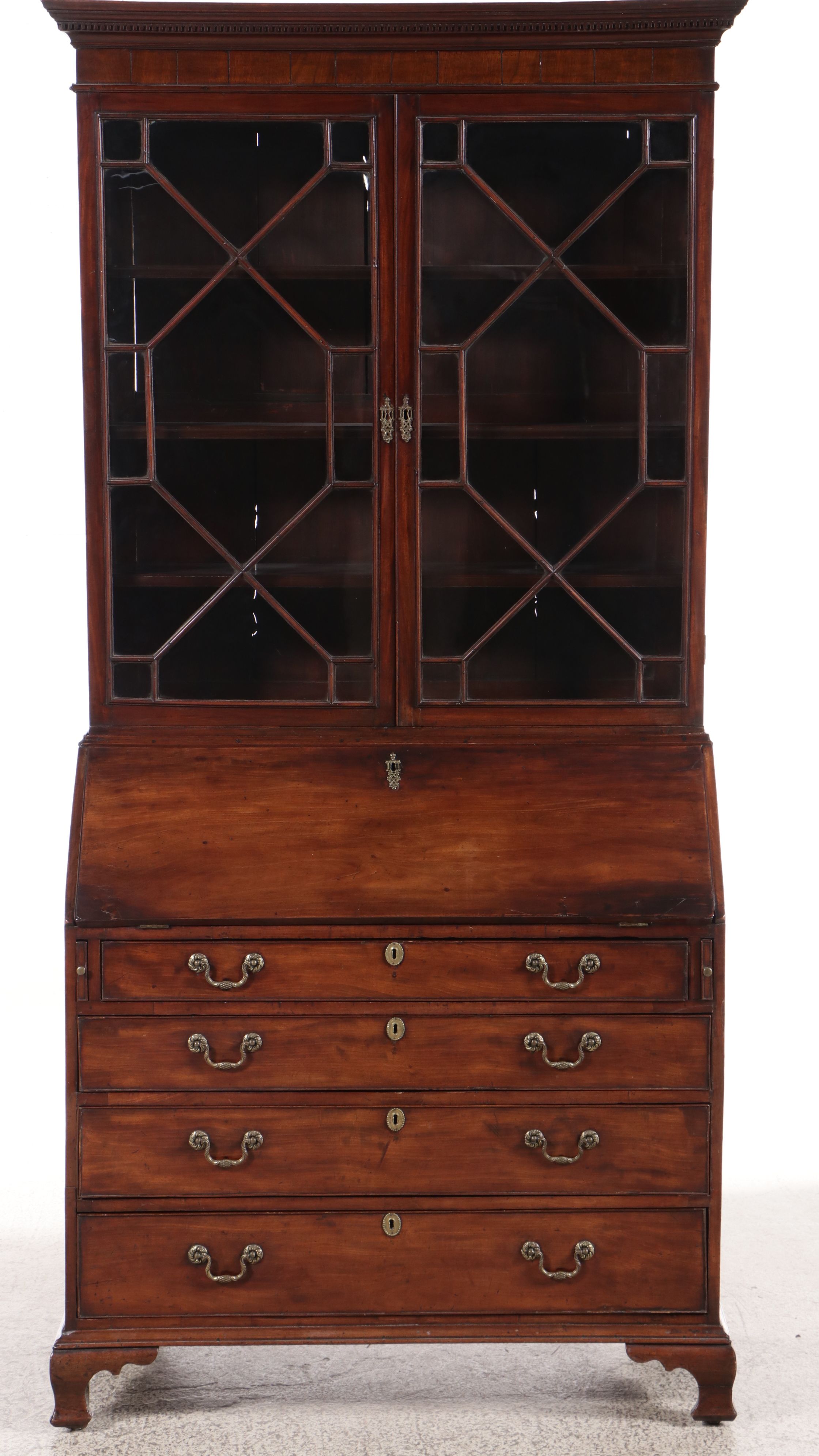 Chippendale Style Mahogany Secretary Desk with Bookcase Top