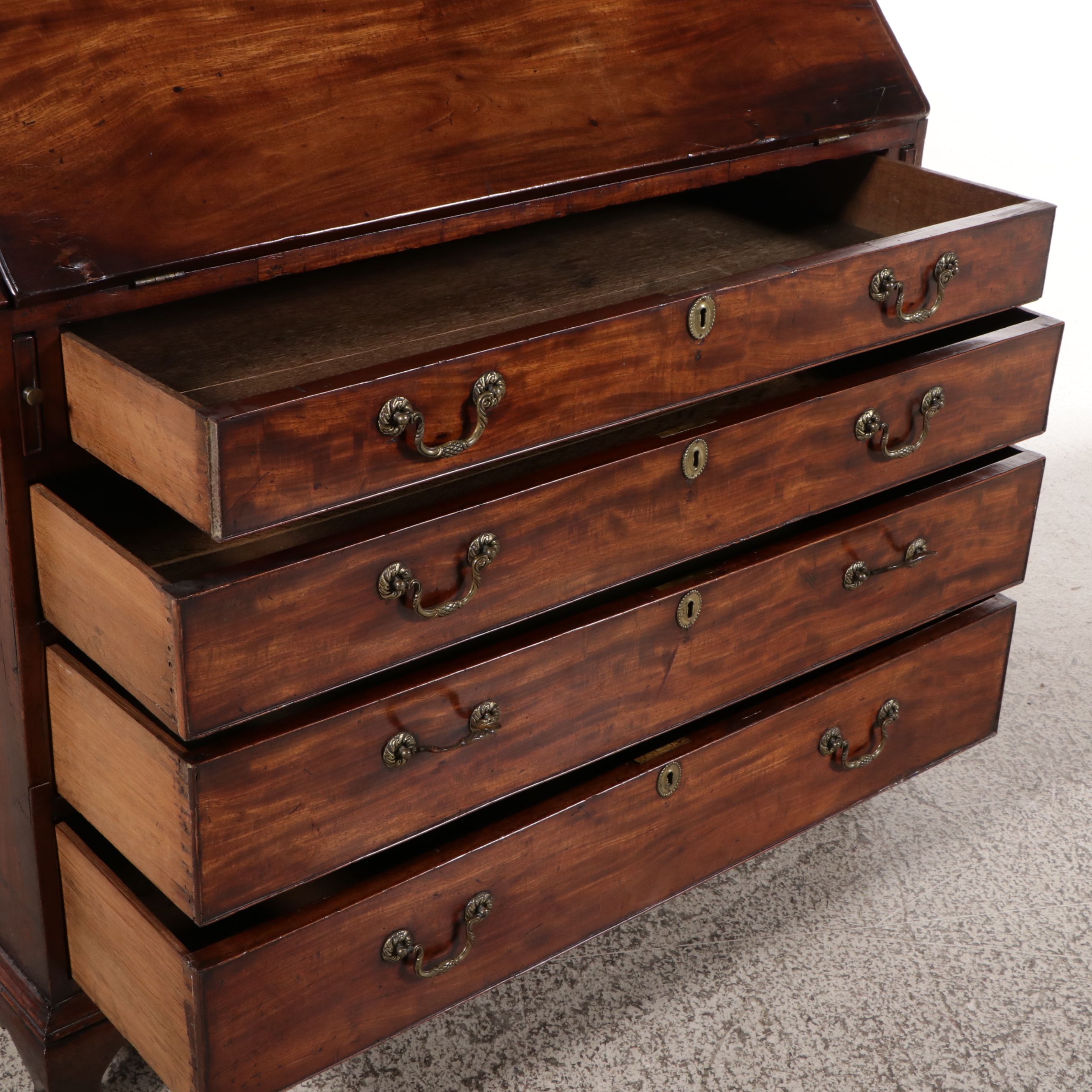 Chippendale Style Mahogany Secretary Desk with Bookcase Top