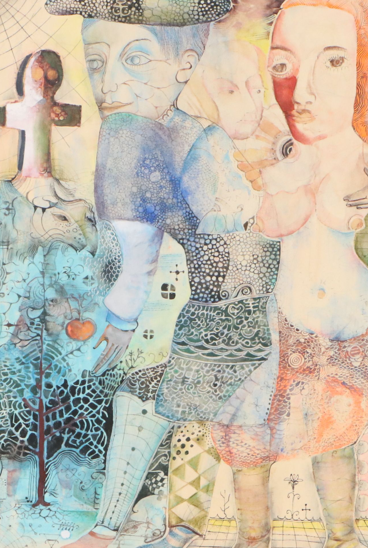 Nikolay Manuylov "Kuk" Surrealist Mixed Media Painting, 1995