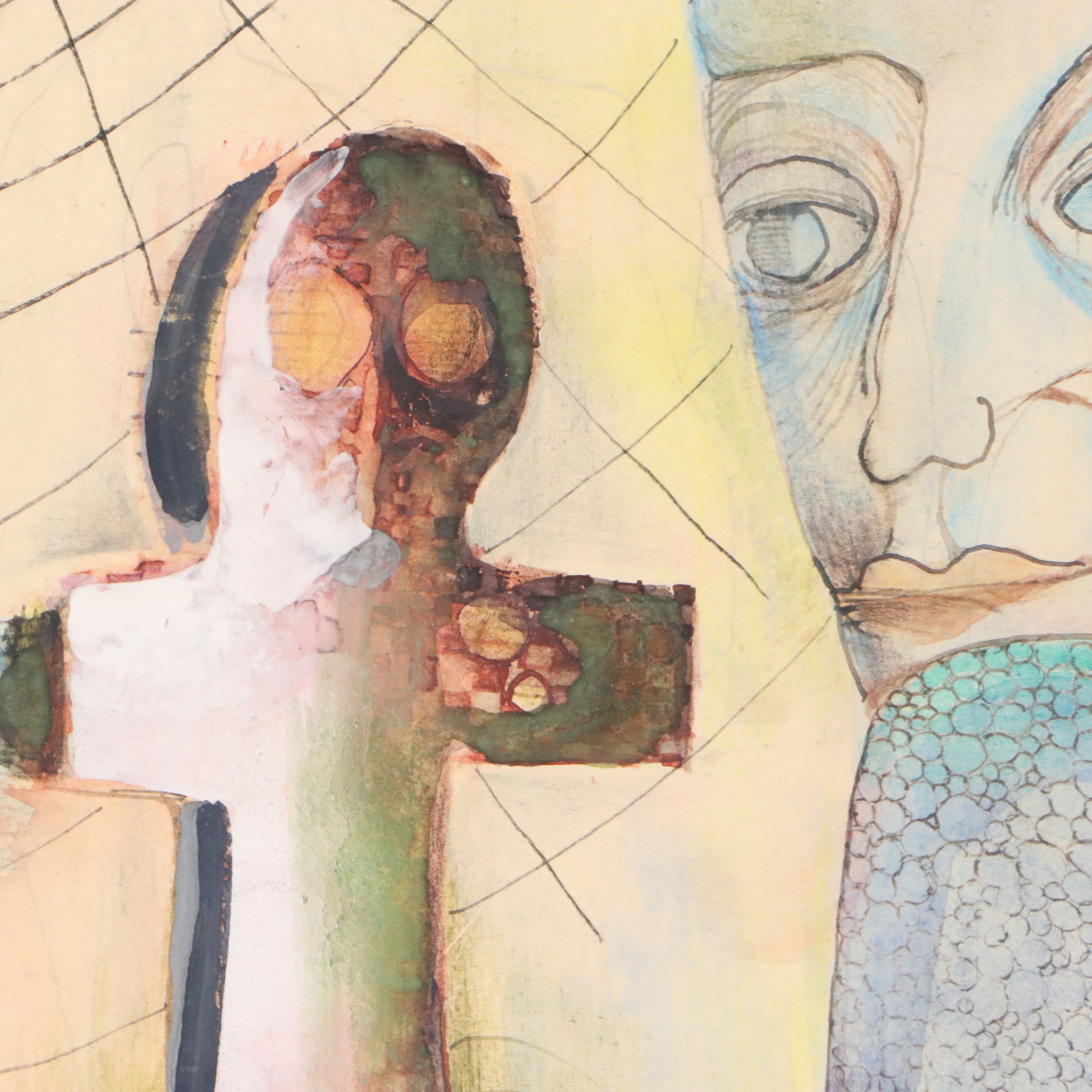 Nikolay Manuylov "Kuk" Surrealist Mixed Media Painting, 1995