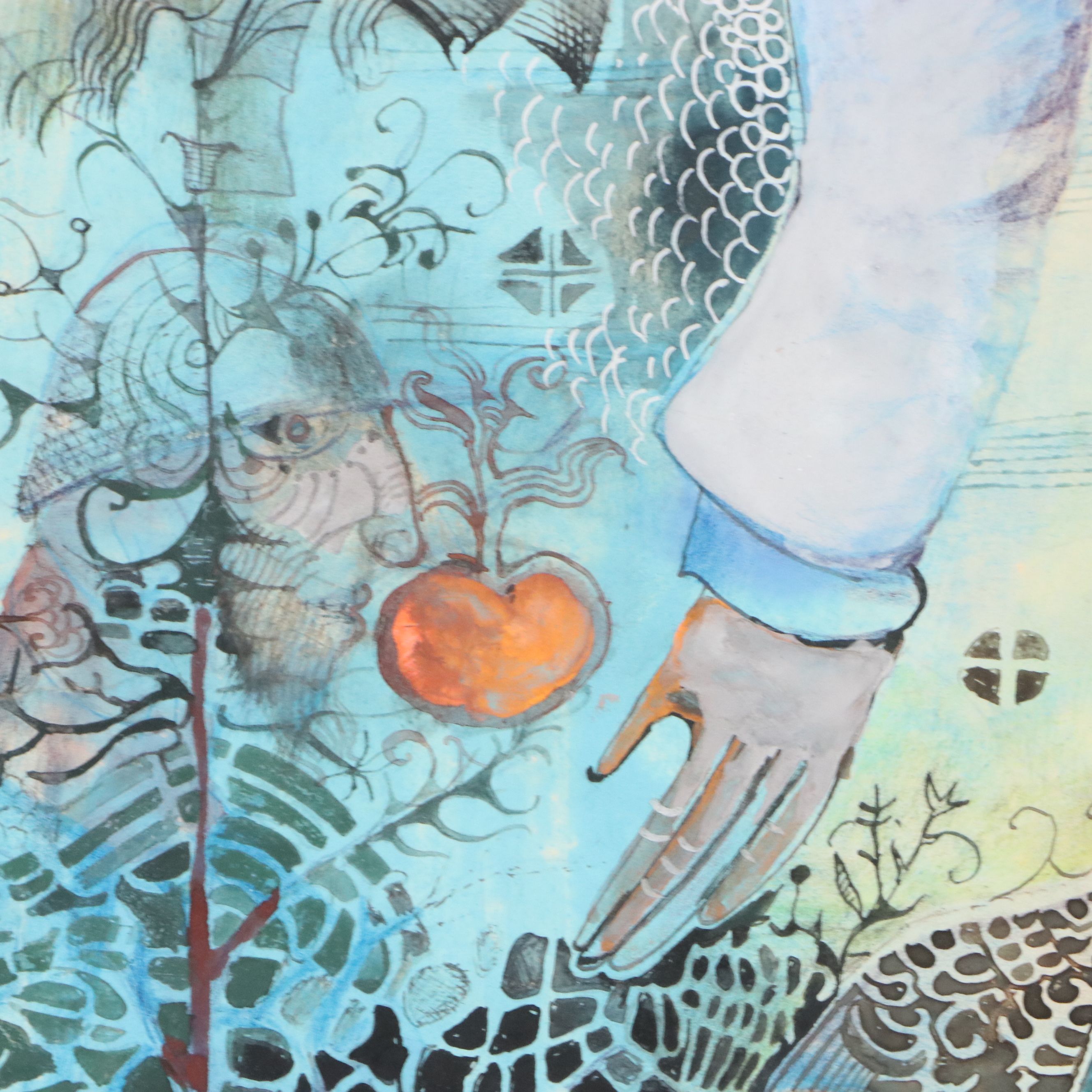 Nikolay Manuylov "Kuk" Surrealist Mixed Media Painting, 1995