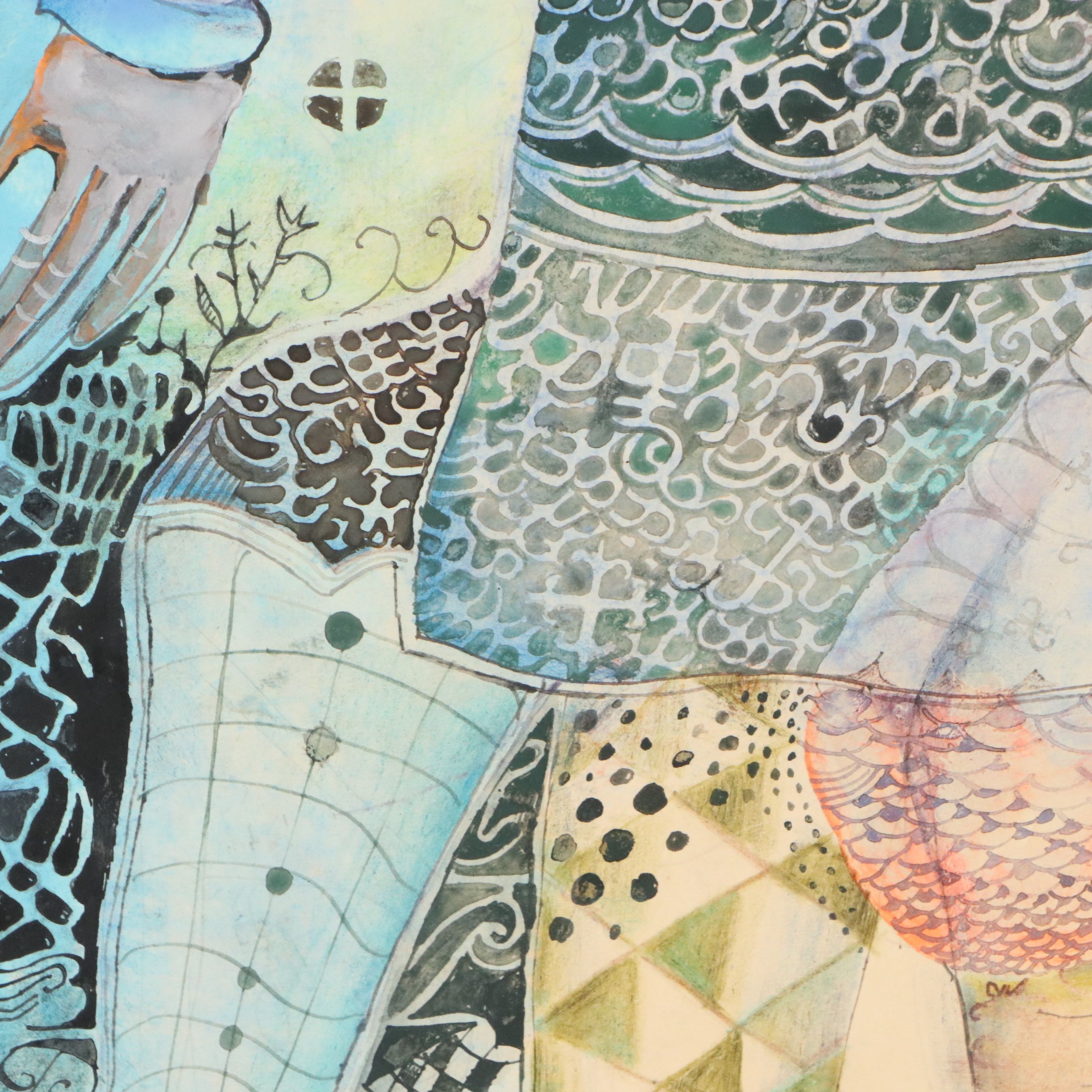 Nikolay Manuylov "Kuk" Surrealist Mixed Media Painting, 1995