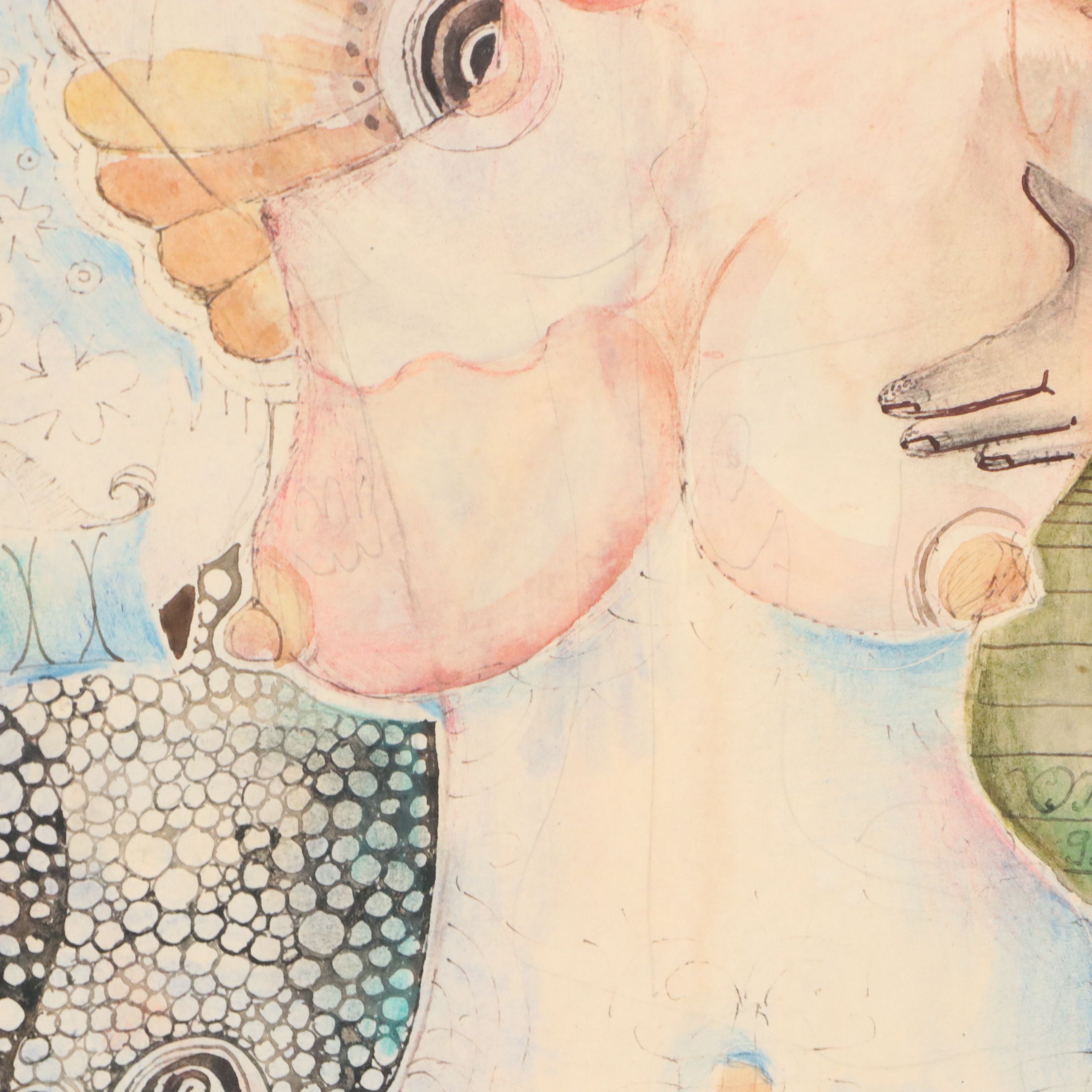 Nikolay Manuylov "Kuk" Surrealist Mixed Media Painting, 1995