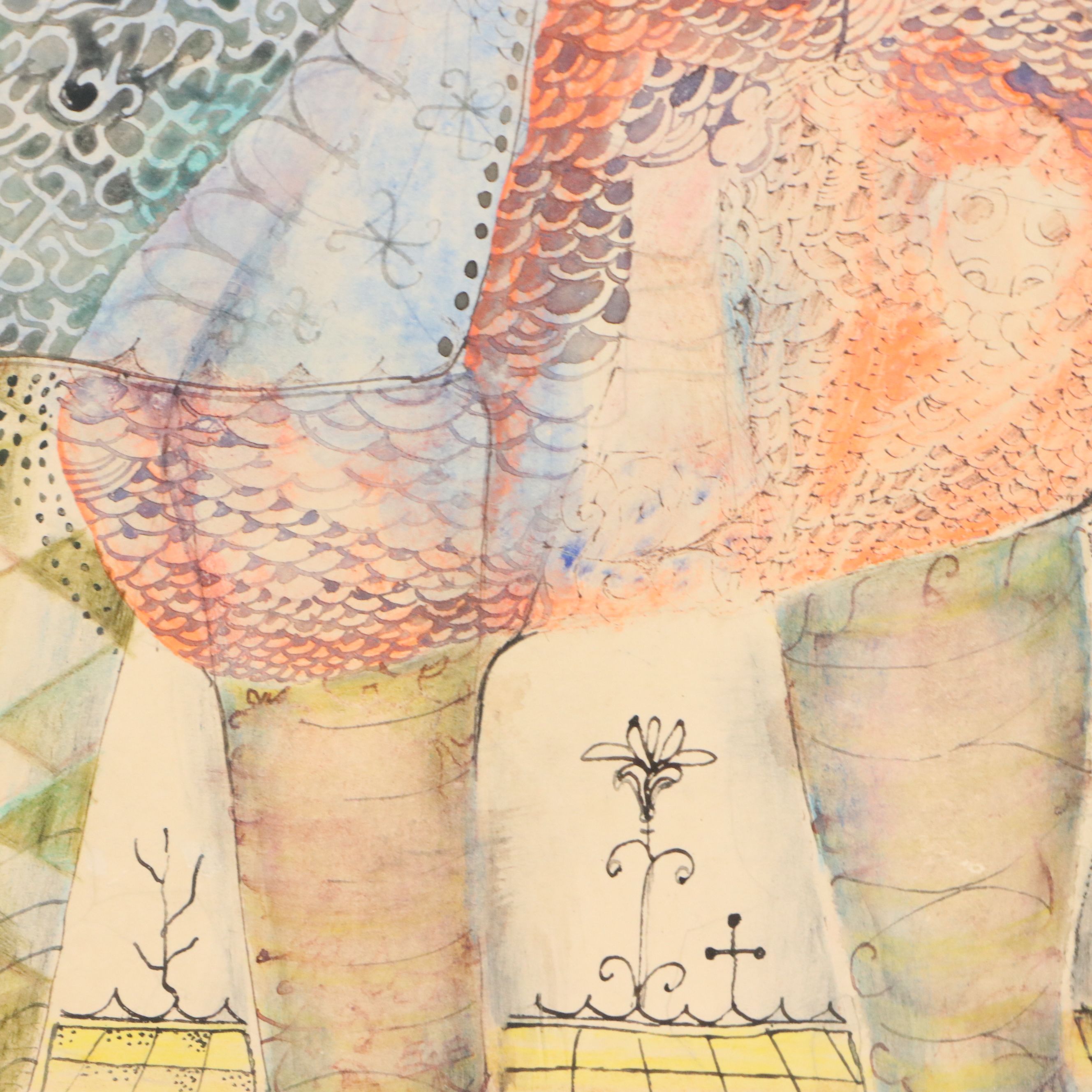 Nikolay Manuylov "Kuk" Surrealist Mixed Media Painting, 1995