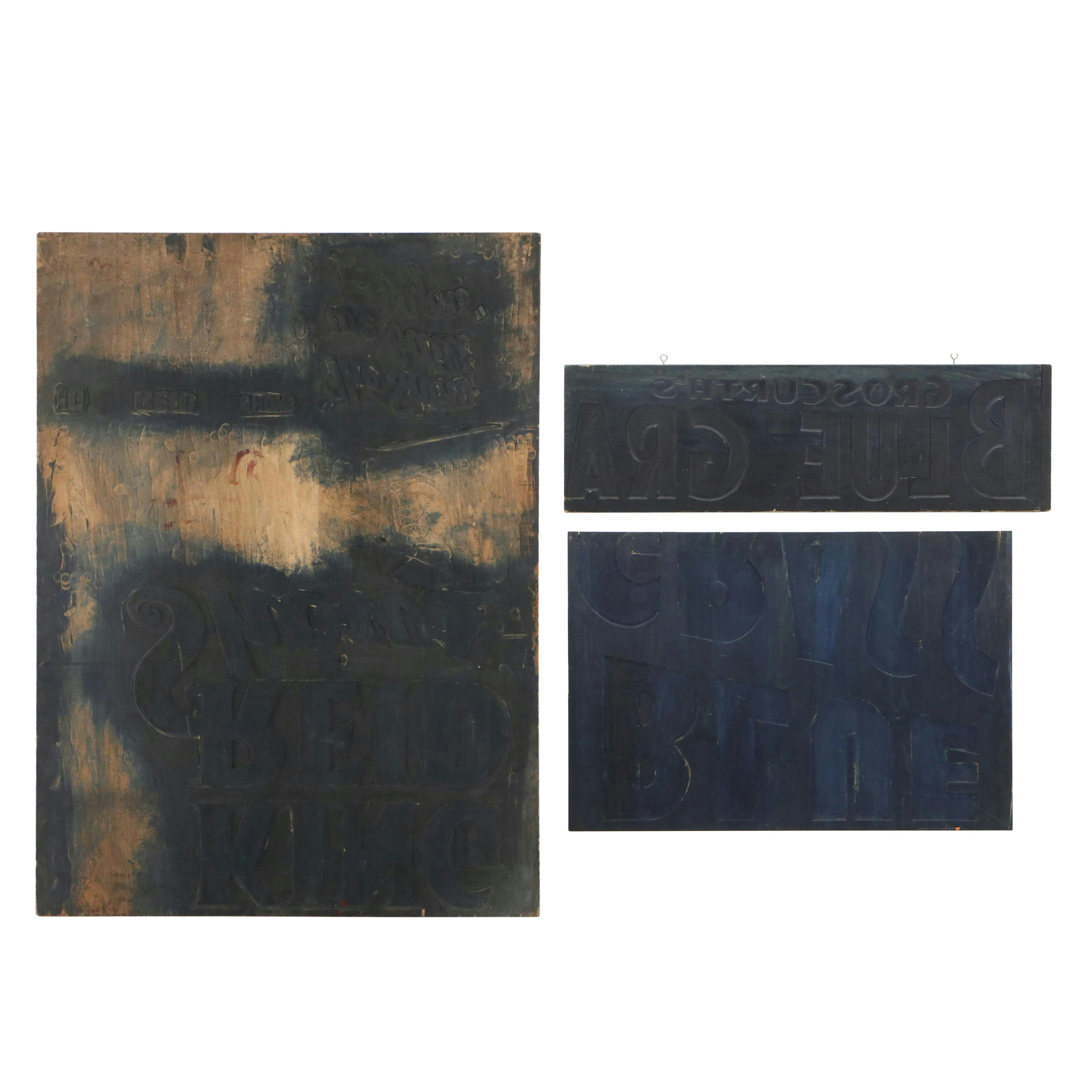 King Reid Shows and Blue Grass Carved Wood Advertisement Plates, Mid-20th C.