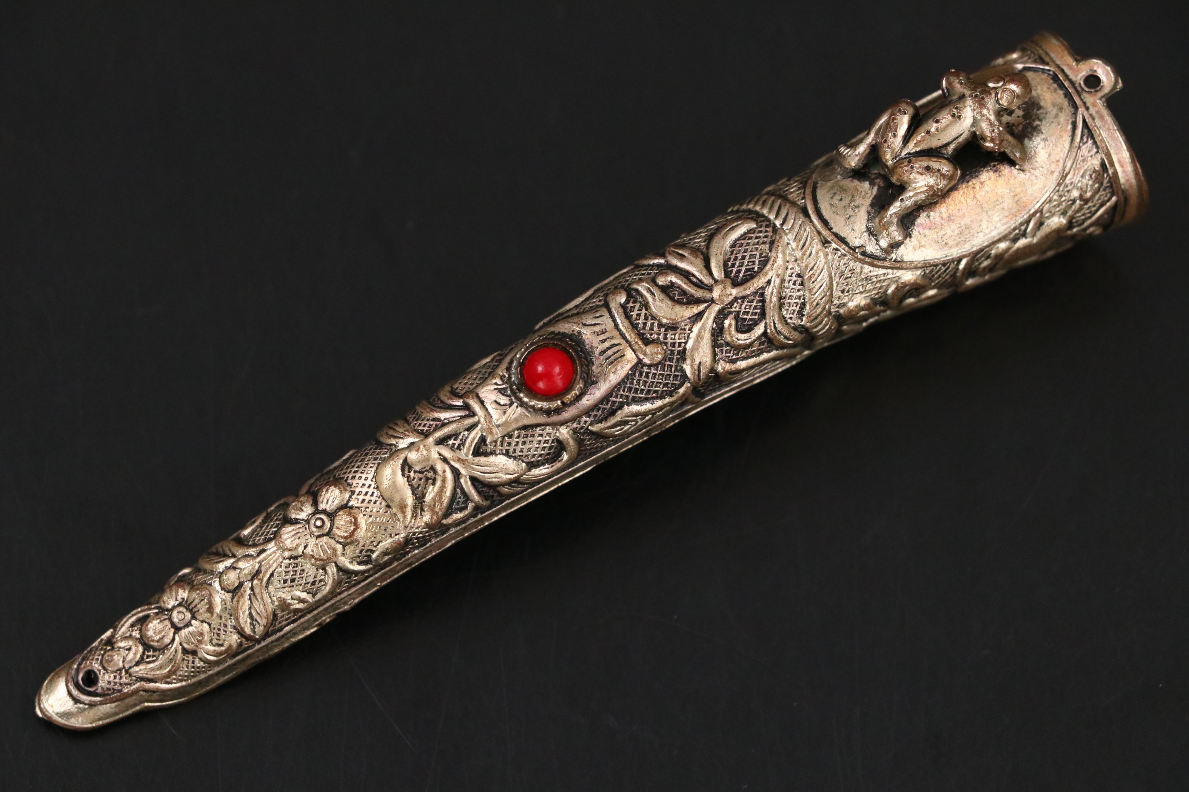 Italian Sterling Silver Box with Metal Charm, Chinese Finger Guard and Thimbles