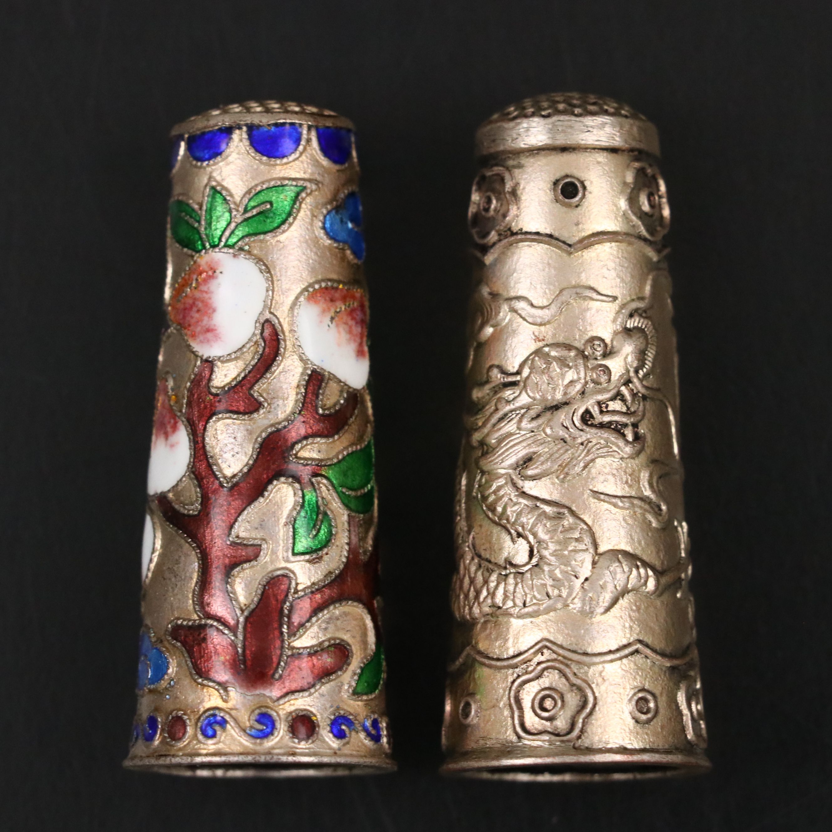 Italian Sterling Silver Box with Metal Charm, Chinese Finger Guard and Thimbles