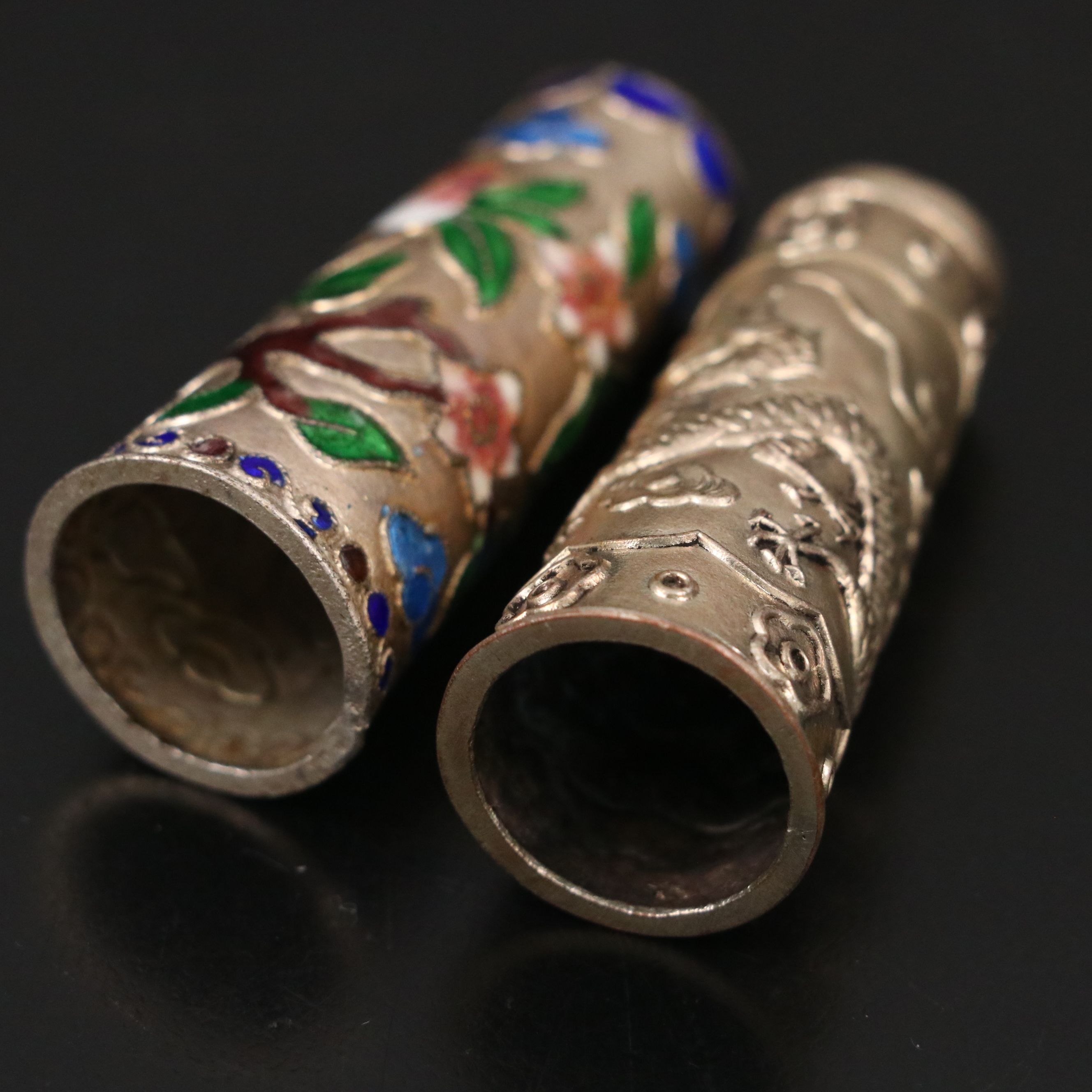 Italian Sterling Silver Box with Metal Charm, Chinese Finger Guard and Thimbles