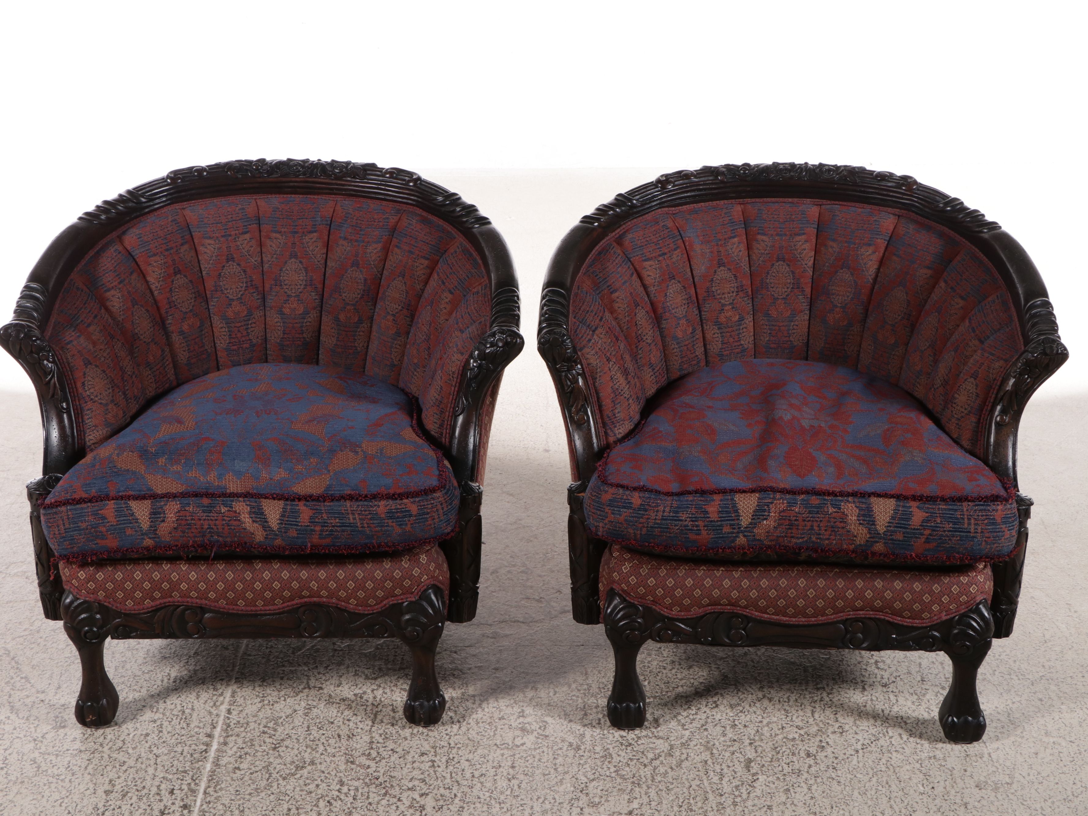 Carol Hick Bolton and EJ Victor Upholstered Victorian Style Barrel-Back Chairs
