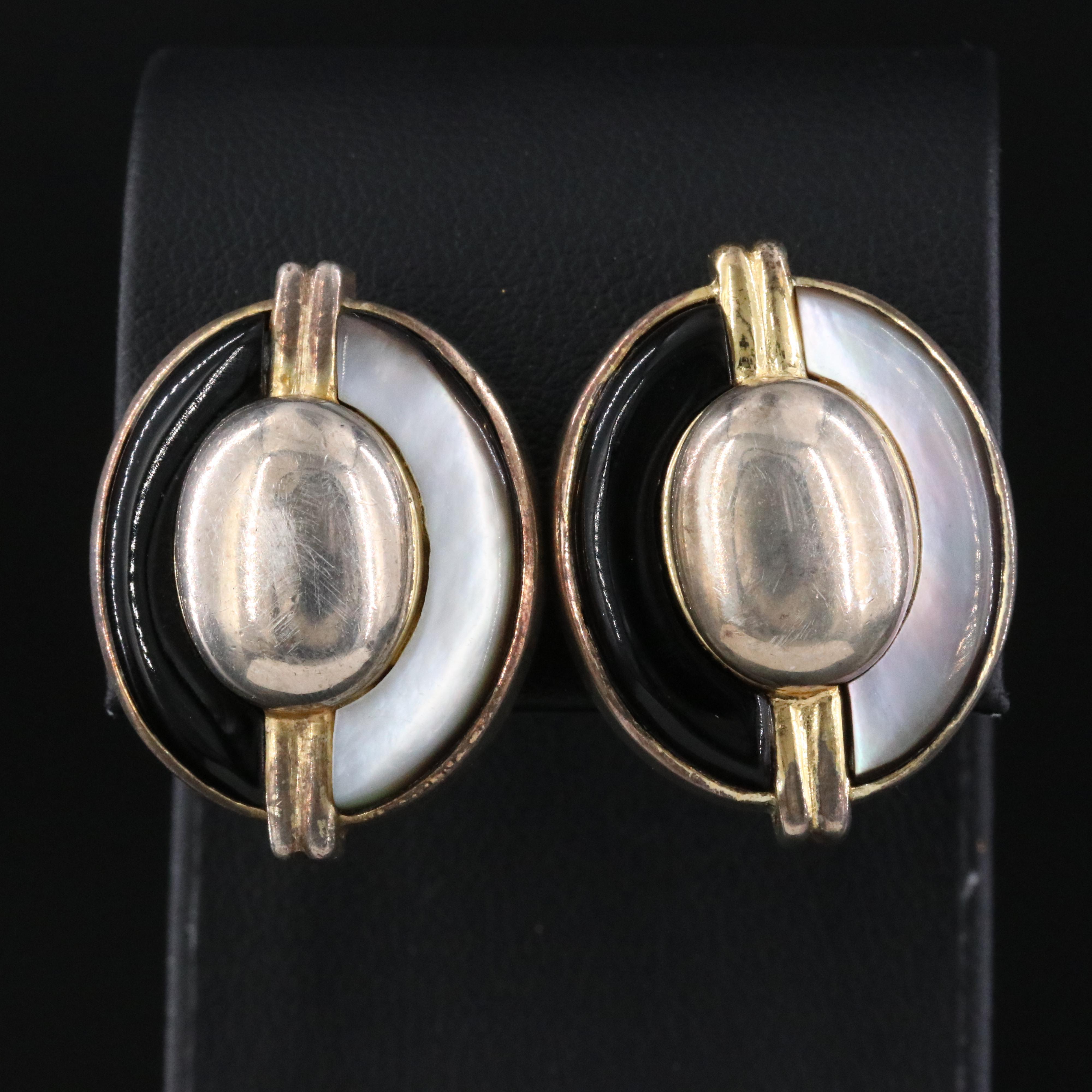 Vintage Kai Yin Lo Sterling Black Onyx and Mother-of-Pearl Earrings