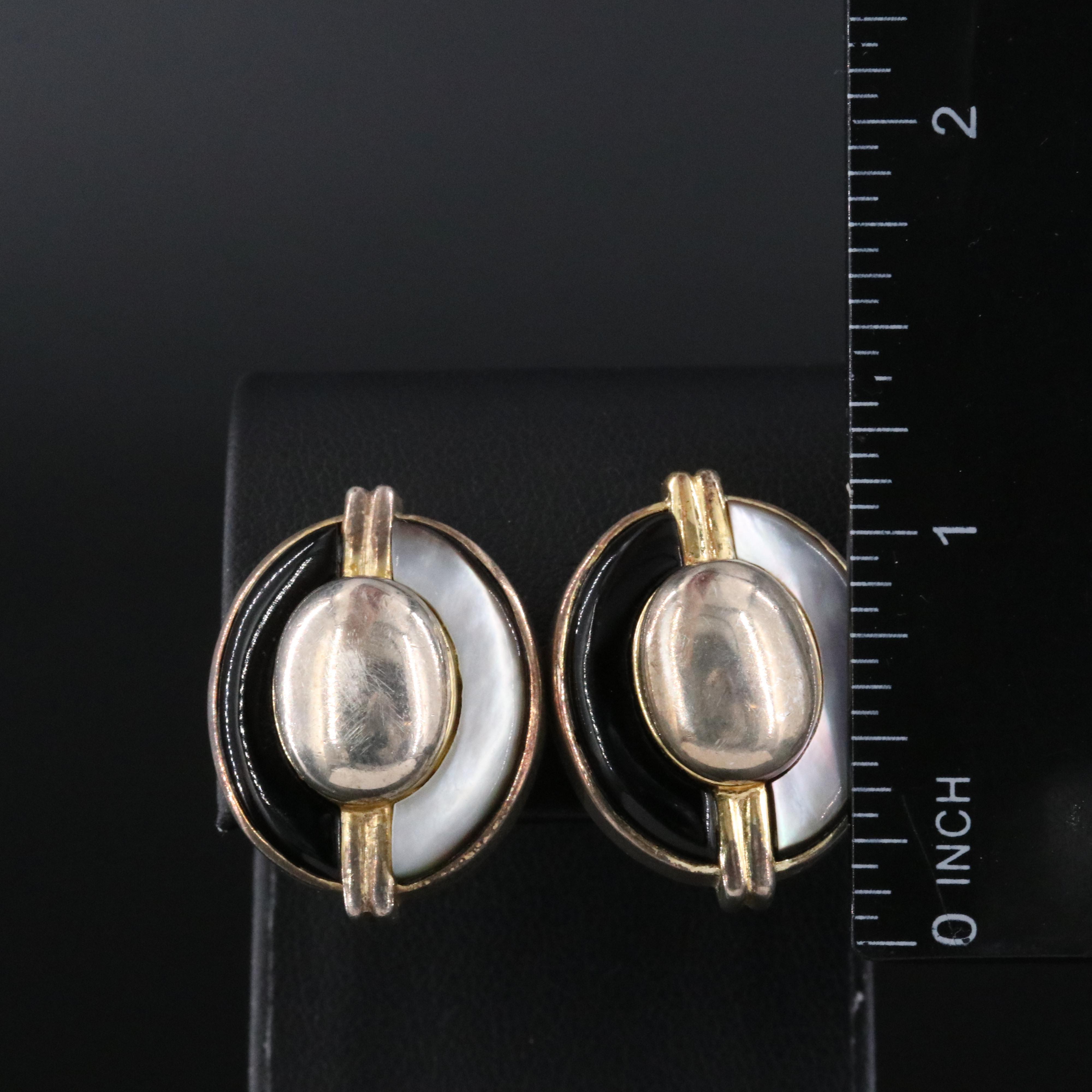 Vintage Kai Yin Lo Sterling Black Onyx and Mother-of-Pearl Earrings