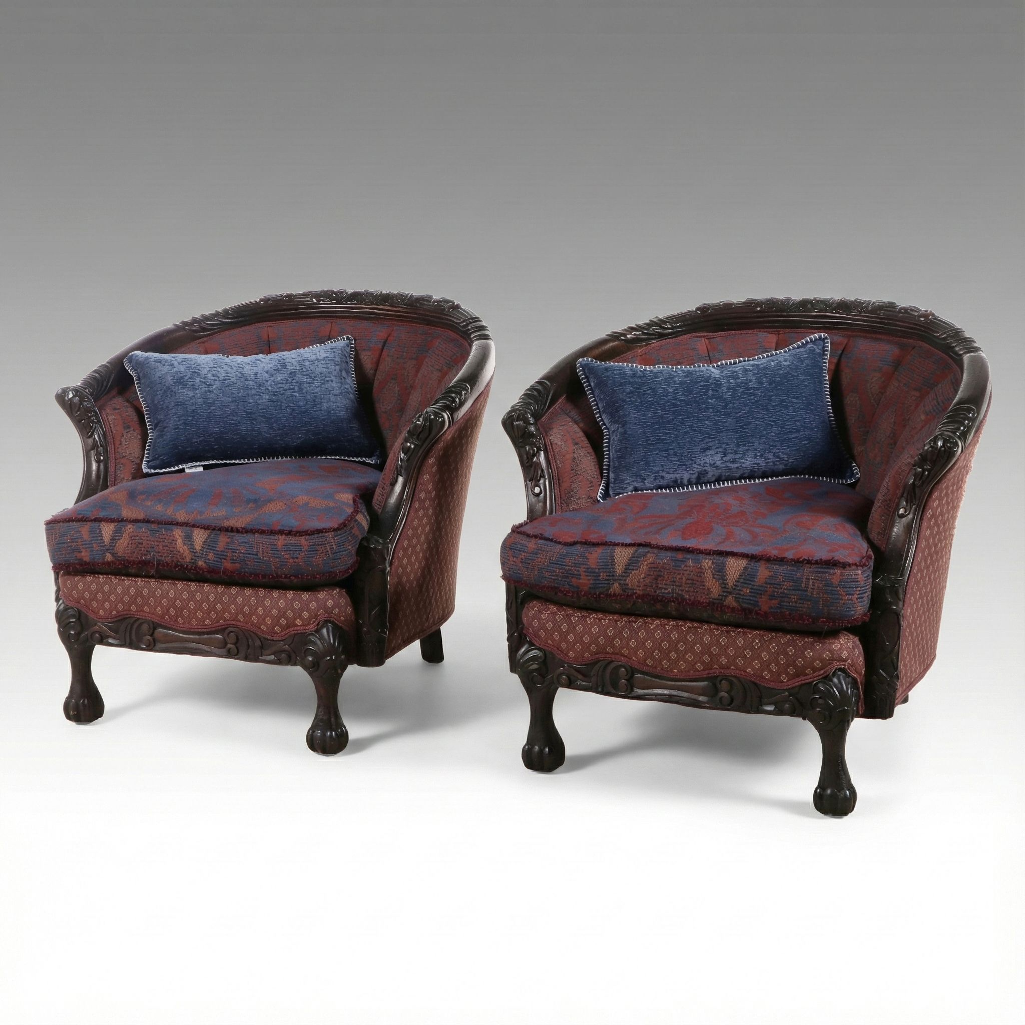 Carol Hick Bolton and EJ Victor Upholstered Victorian Style Barrel-Back Chairs