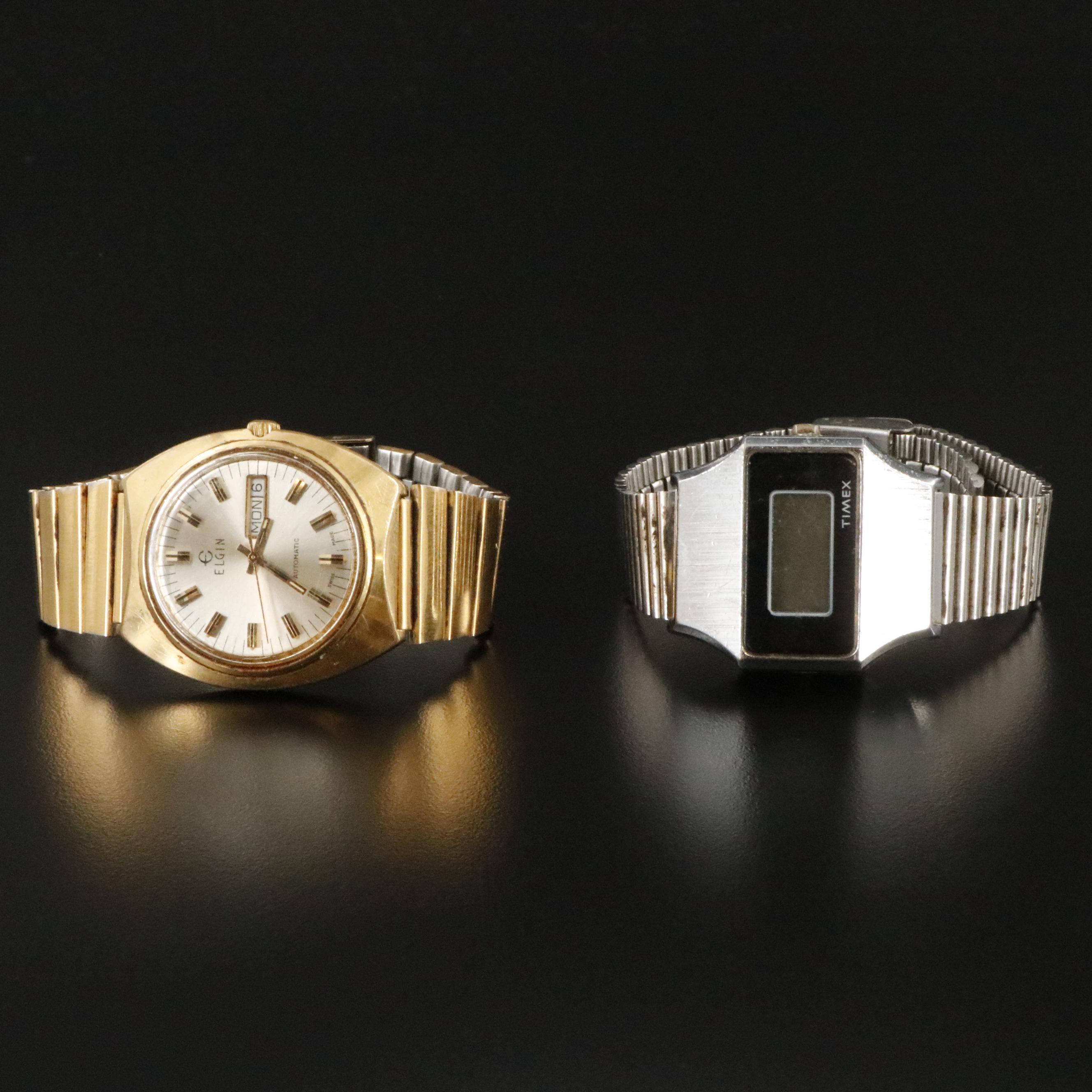 Vintage Elgin Automatic and Timex Digital LCD Watches