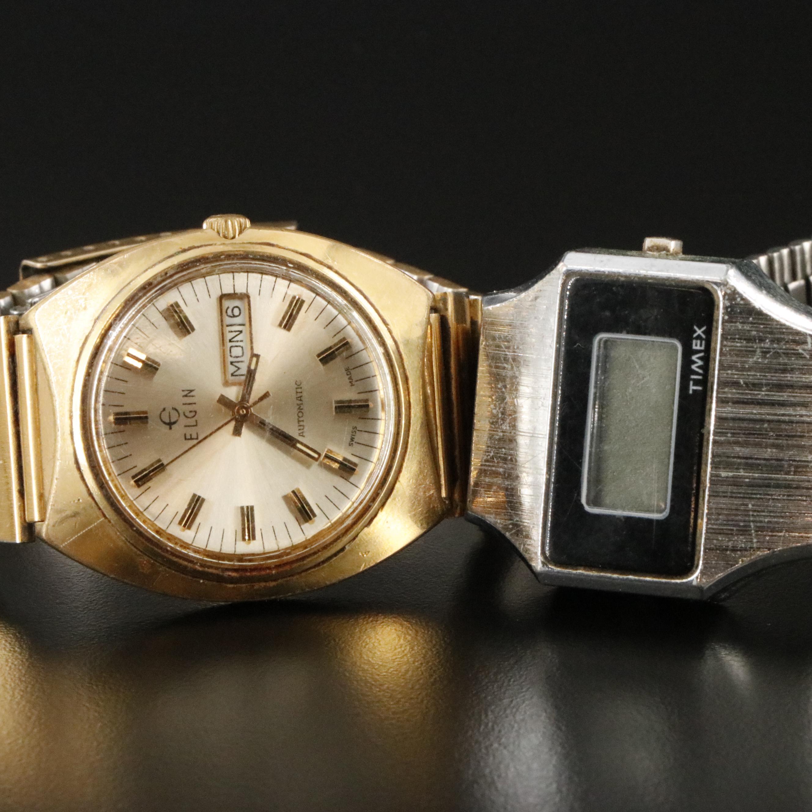 Vintage Elgin Automatic and Timex Digital LCD Watches