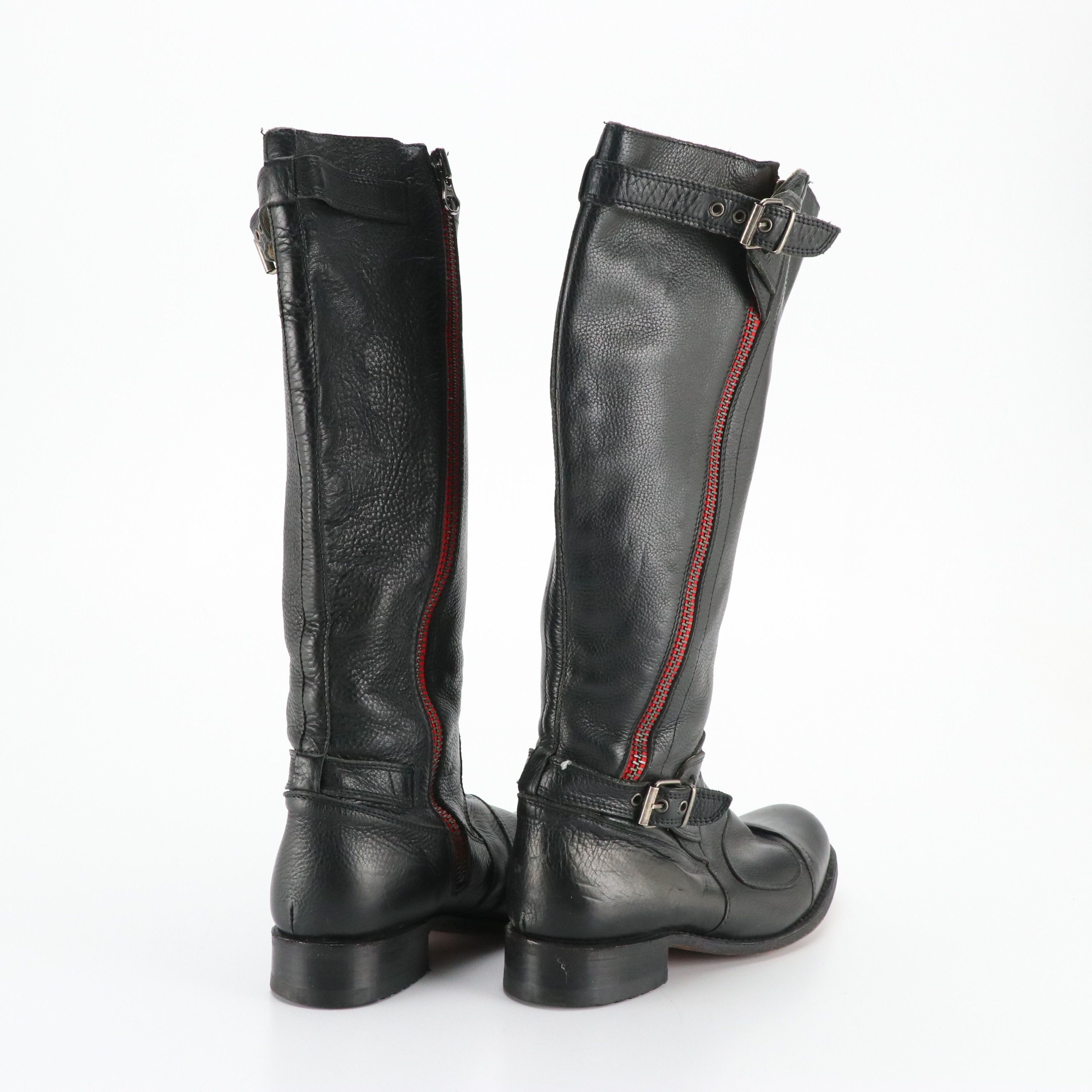 Sendra Knee-High Two-Zipper Boots in Black Leather