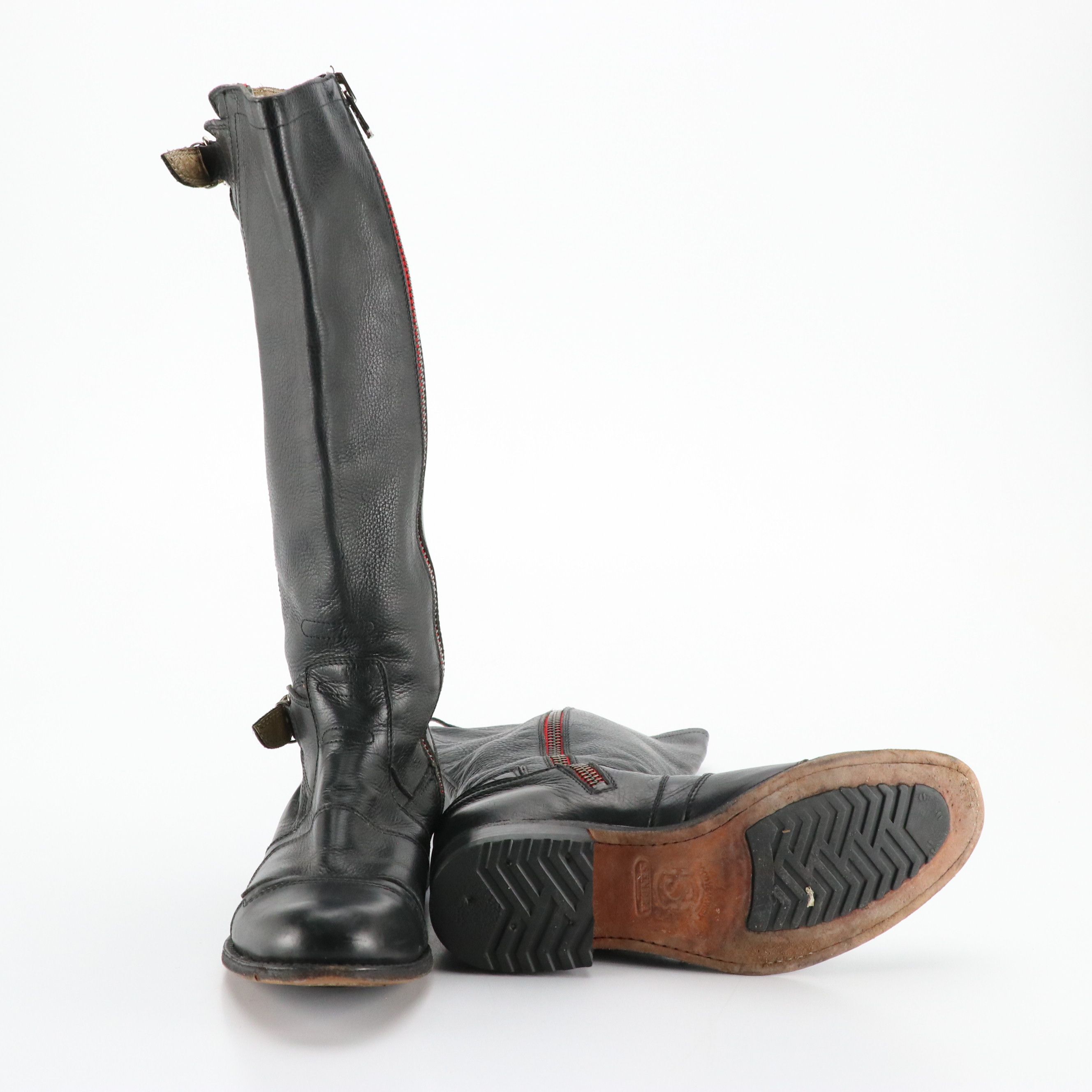 Sendra Knee-High Two-Zipper Boots in Black Leather