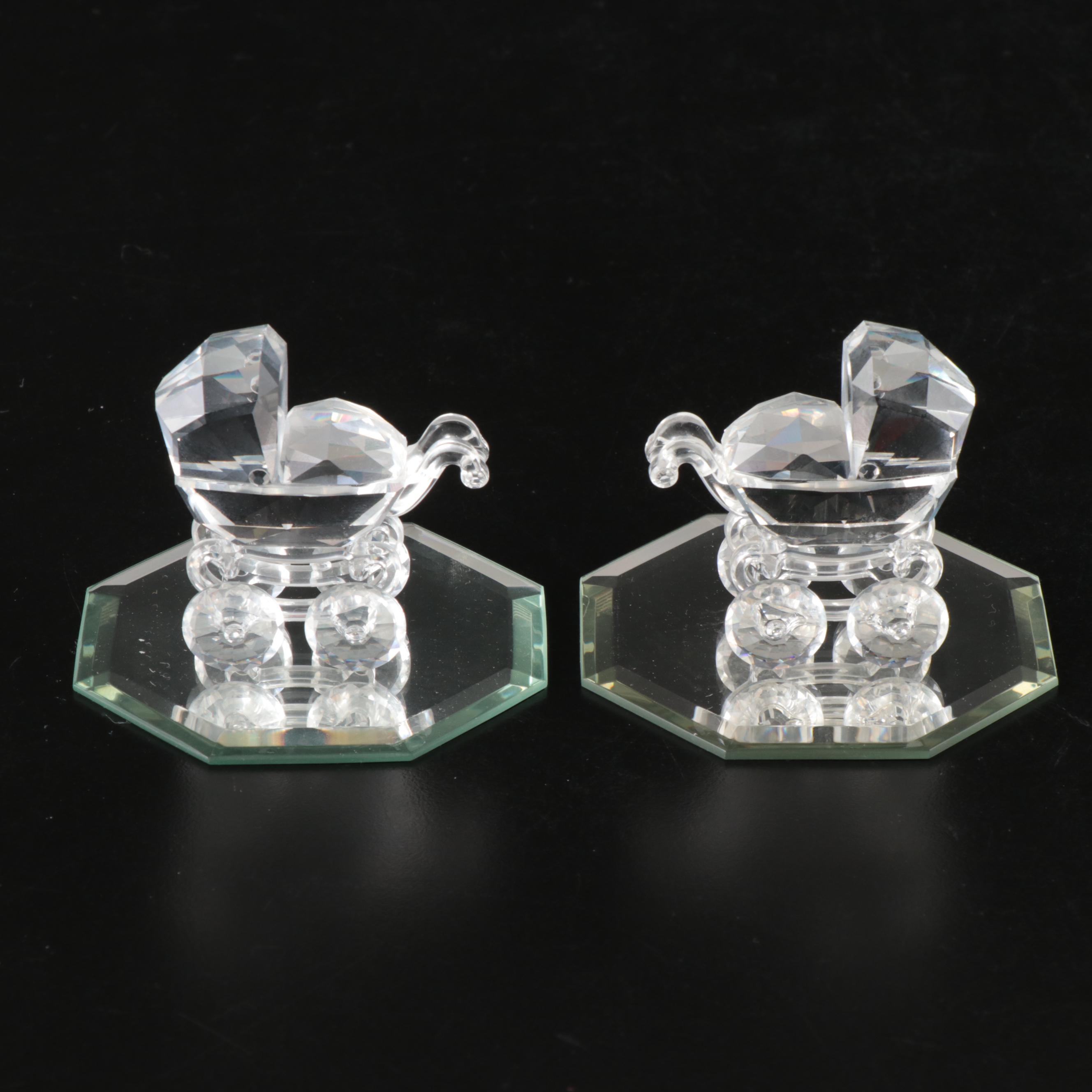 Swarovski Crystal Rocking Horse, Baby Stroller, and Clown Figurines