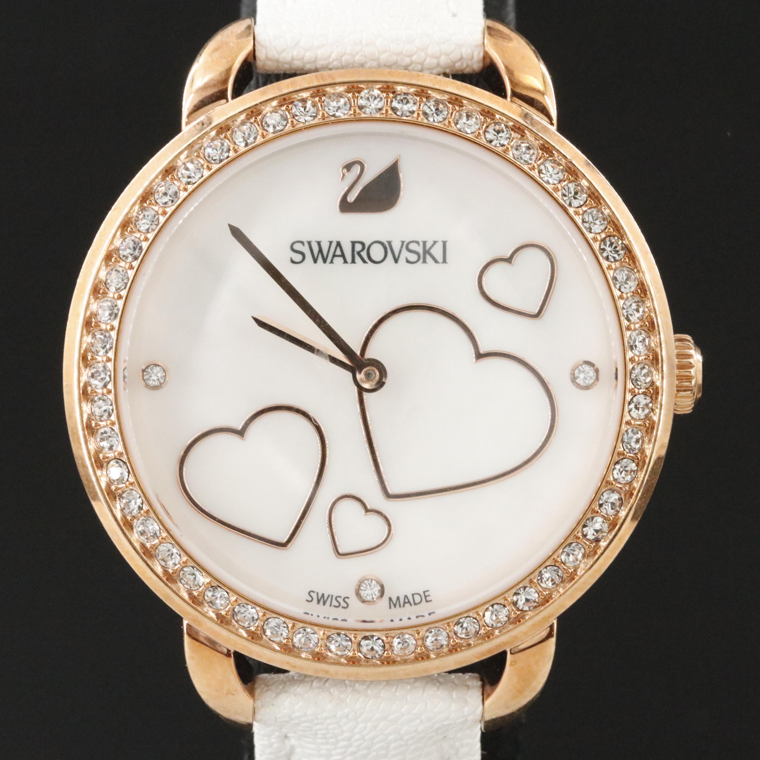 Swarovski Aila Day Heart Mother-of- Pearl and Crystal Rose Tone Watch #5242514