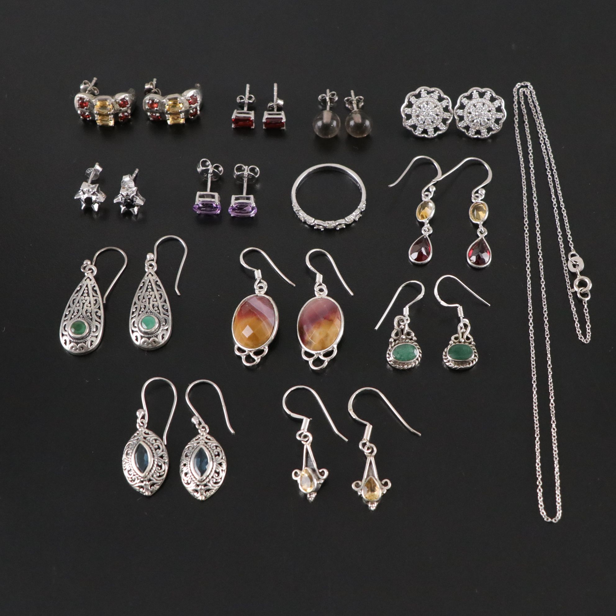 14 Assorted Sterling Silver Rings, Necklaces and Earrings