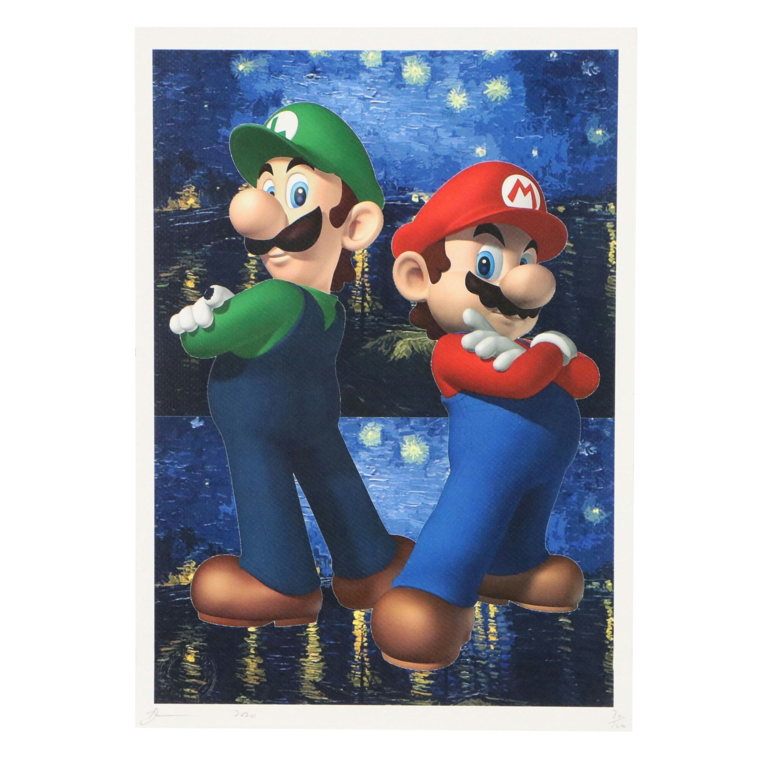 Death NYC Pop Art Digital Print Homage to Mario Bros x Starry Night, 2020