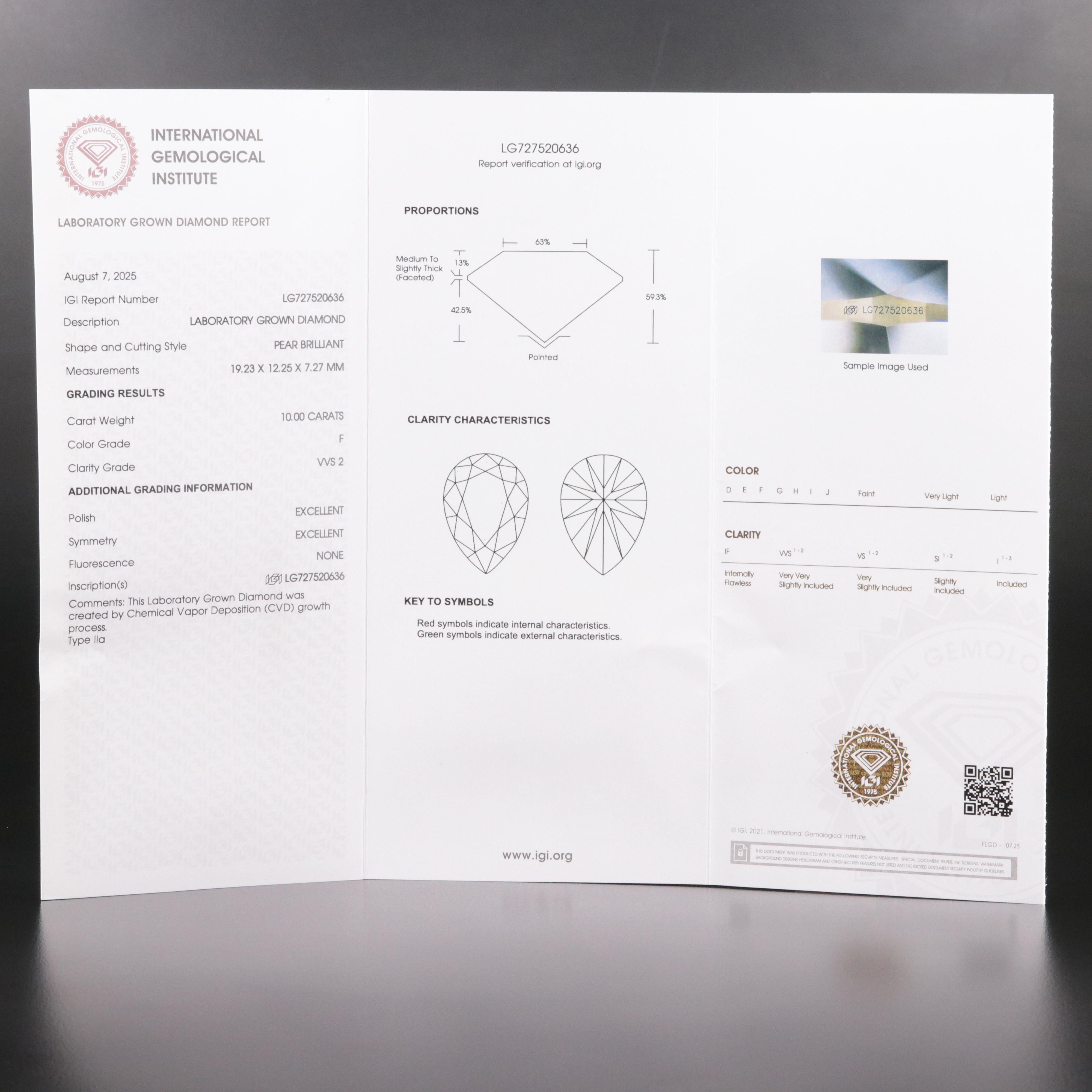 14K 10.00 CT Lab Grown Diamond Solitaire Pendant Necklace with IGI Report