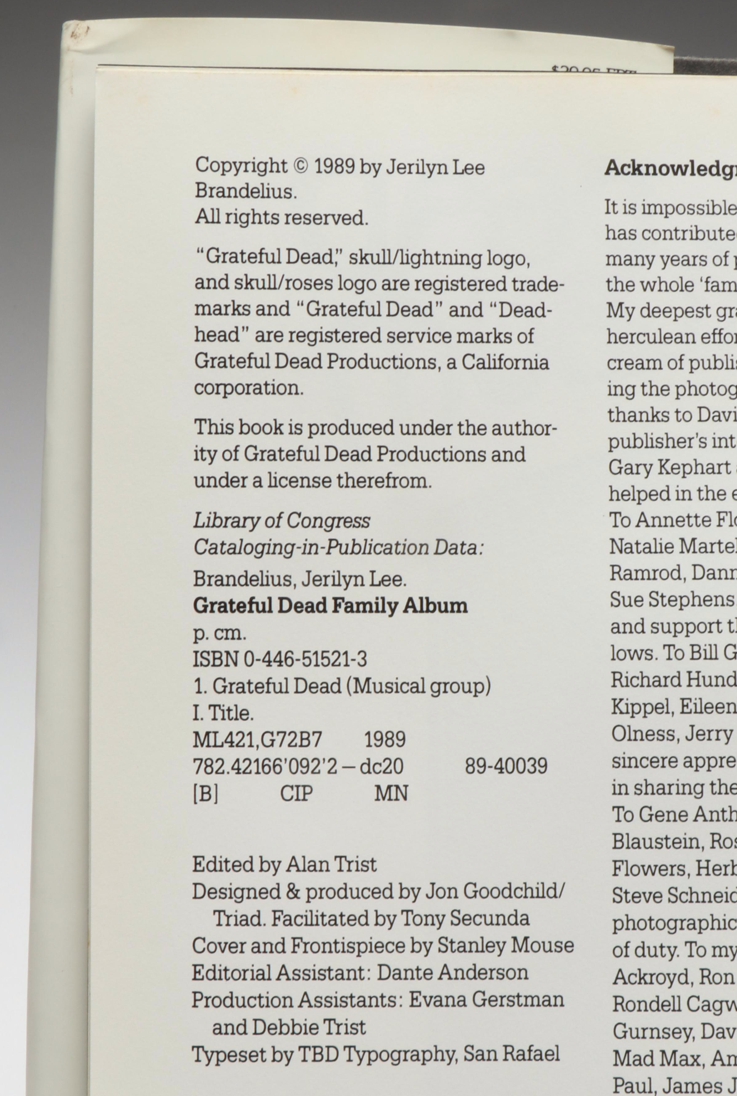 Signed First Printing "Grateful Dead Family Album" by Jerilyn Lee Brandelius