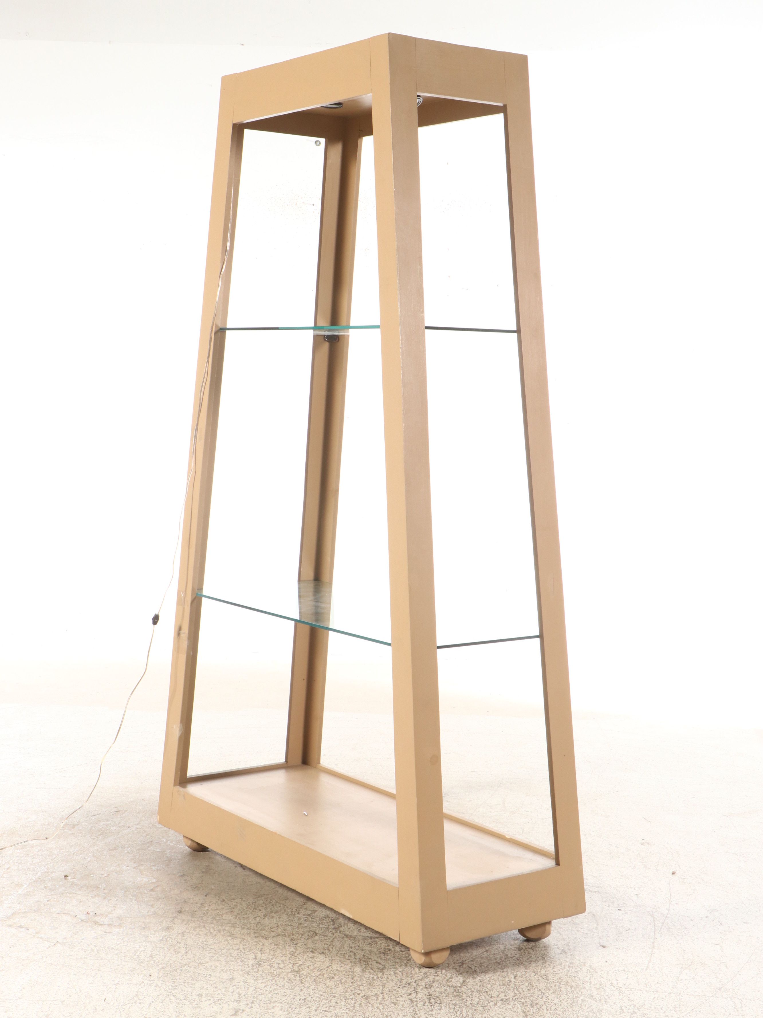Postmodern Style Blonde Wood Illuminated Open Front Display Cabinet