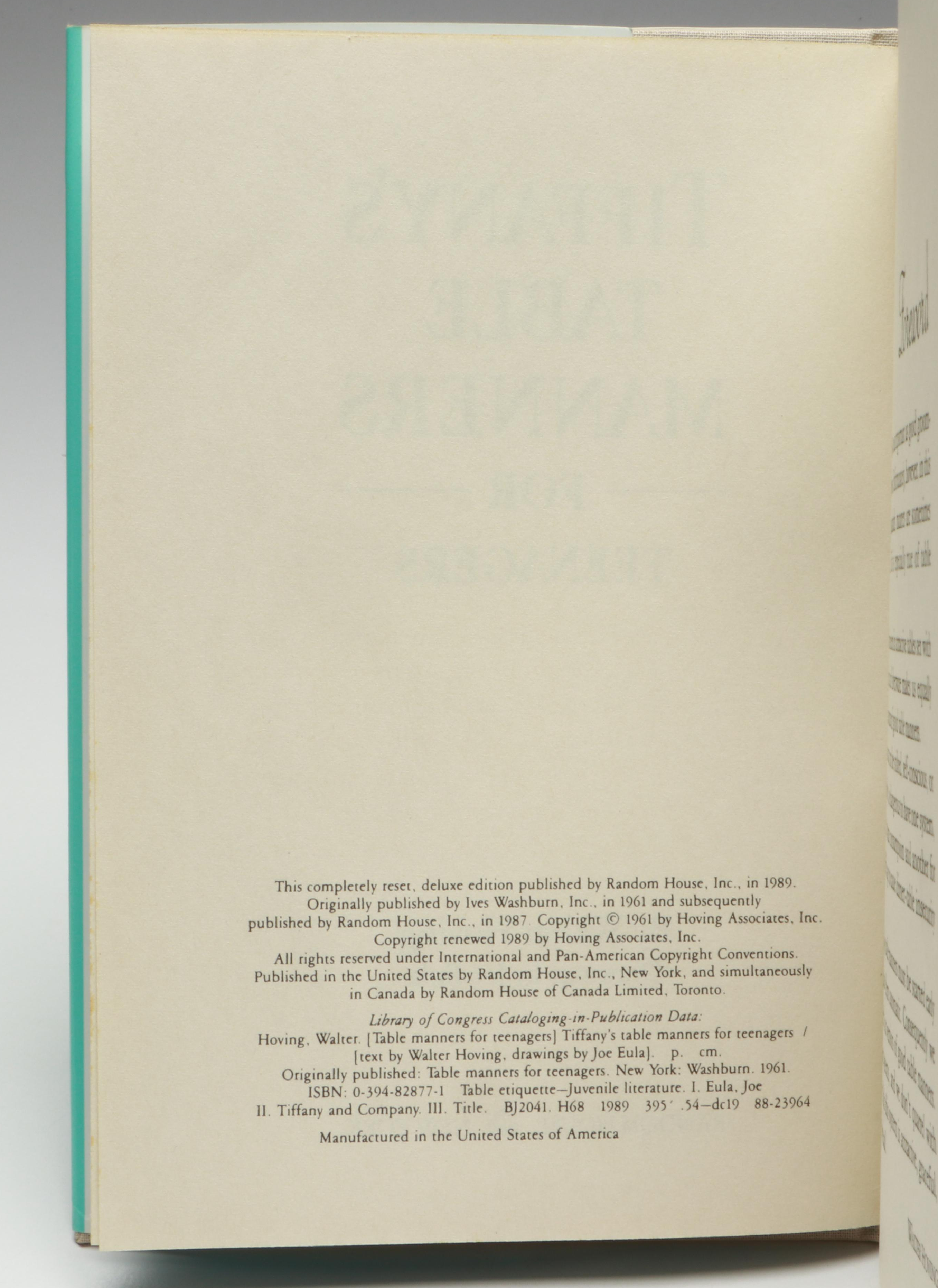 50th Anniversary Edition "Tiffany's Table Manners for Teenagers" by W. Hoving