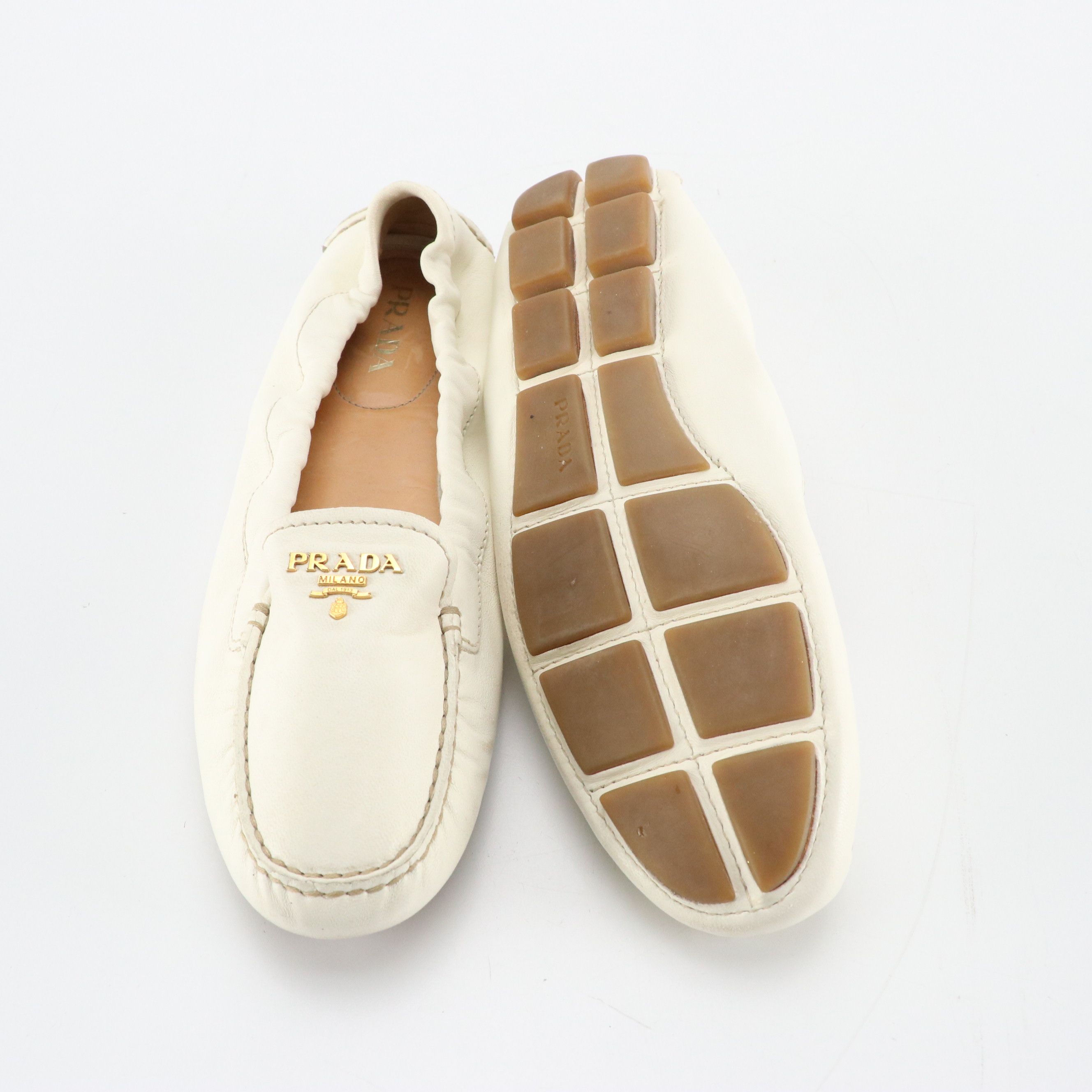 Prada Slip-On Loafers in White Leather