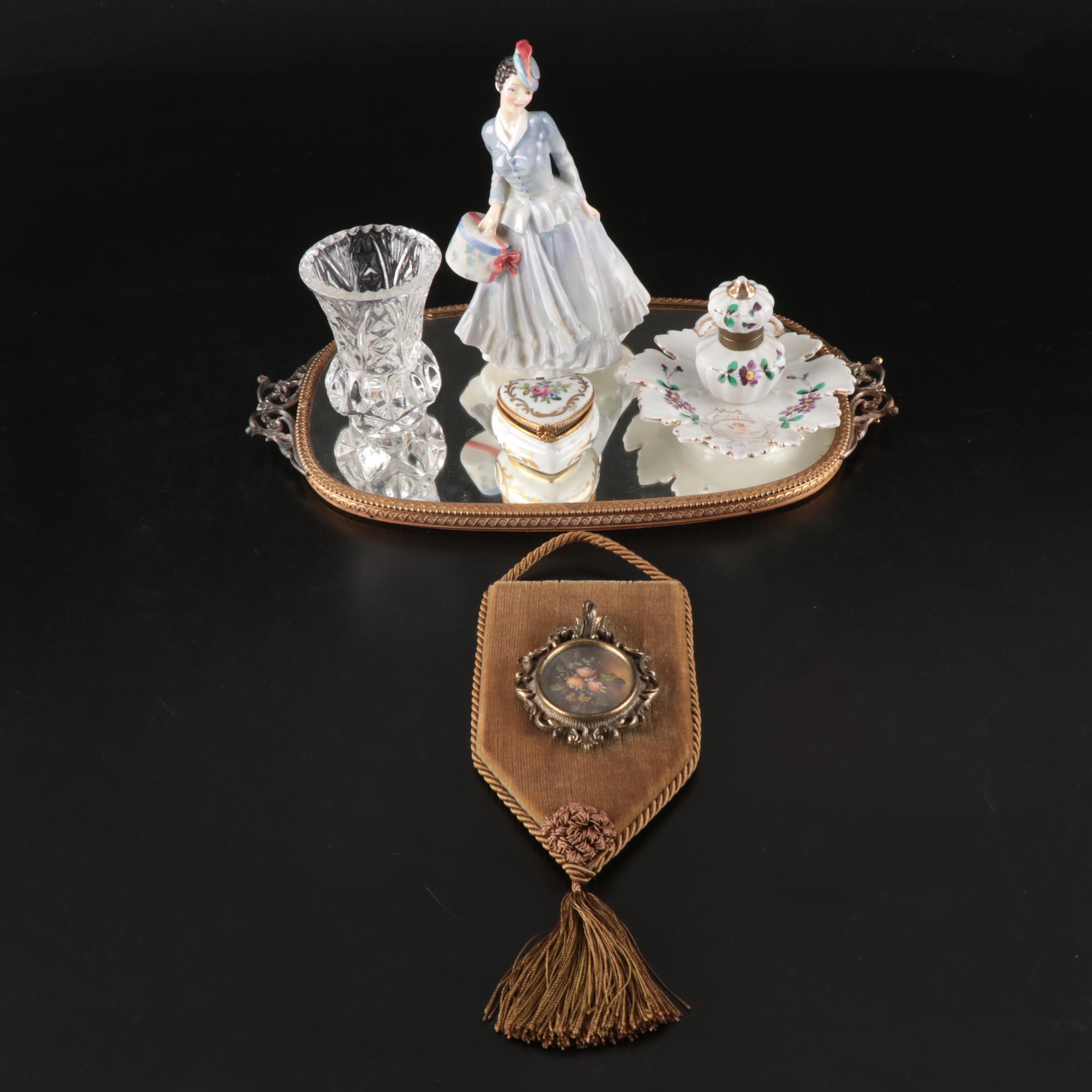 Royal Doulton "Midinette" Porcelain Figurine, Mirror Tray, and More Décor