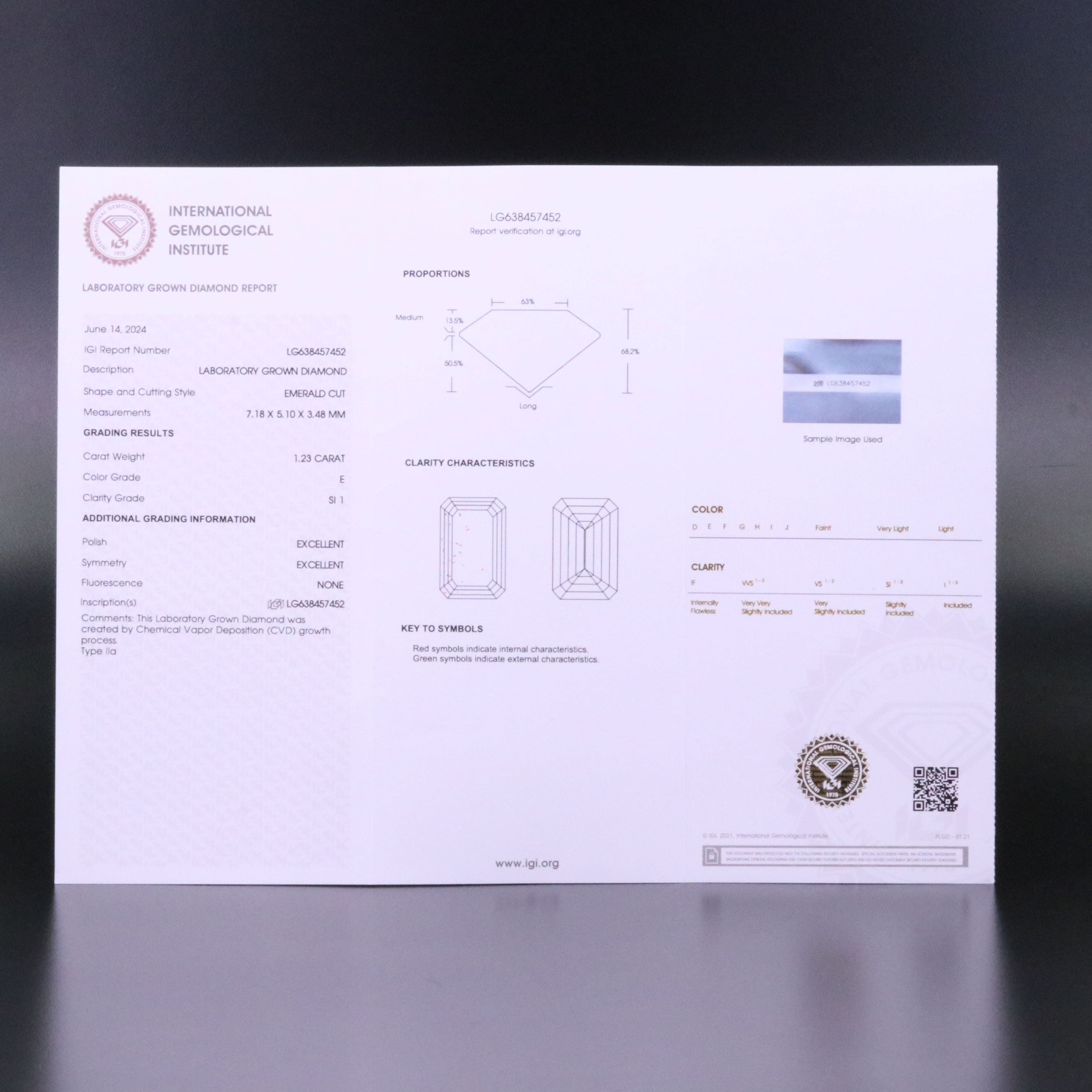 Loose 1.23 CT Lab Grown Diamond with IGI Report