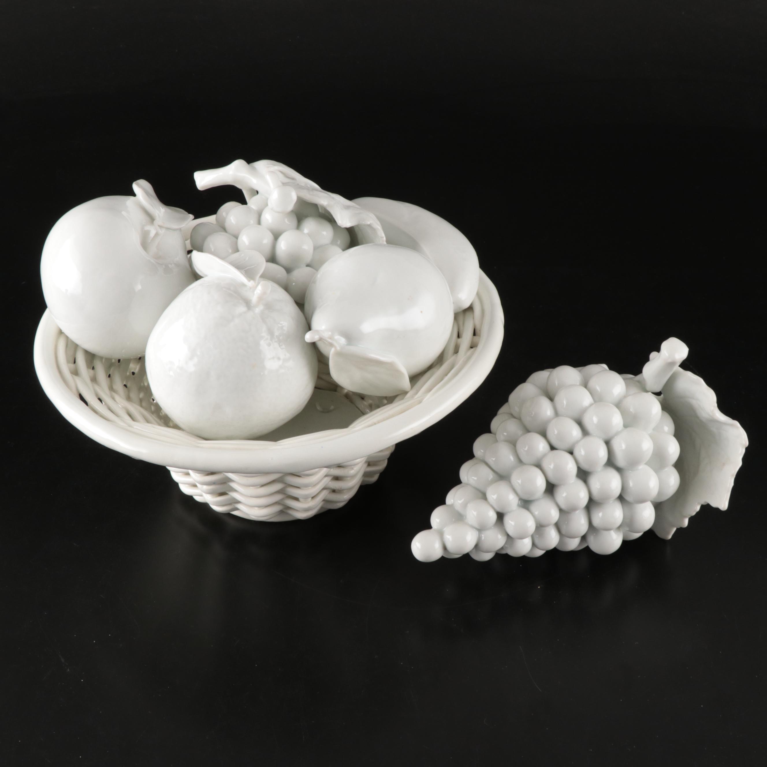 Goodfriend Ceramic White Glaze Basket with Faux Fruit