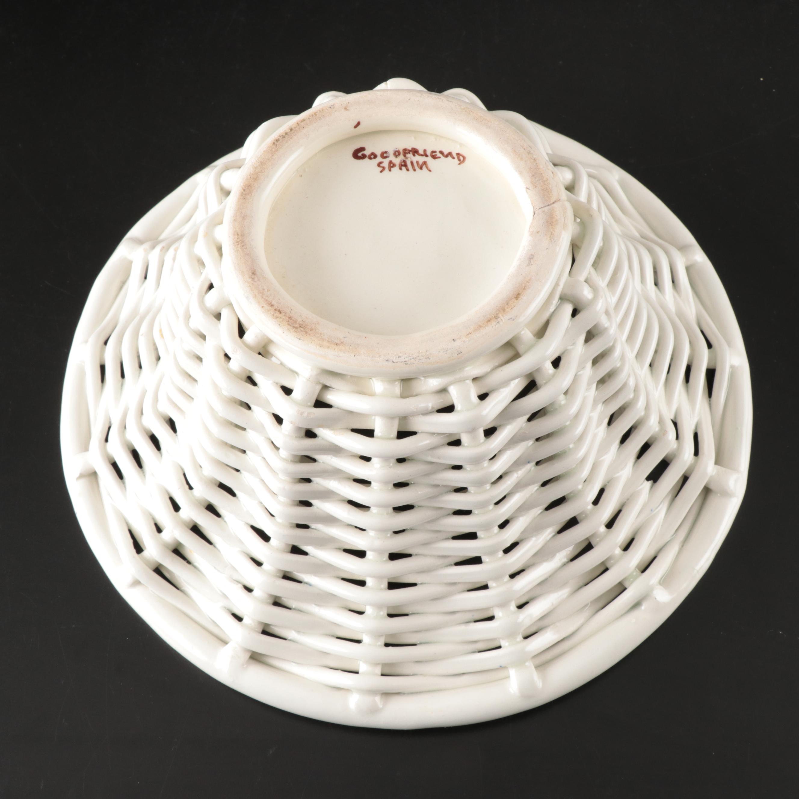 Goodfriend Ceramic White Glaze Basket with Faux Fruit