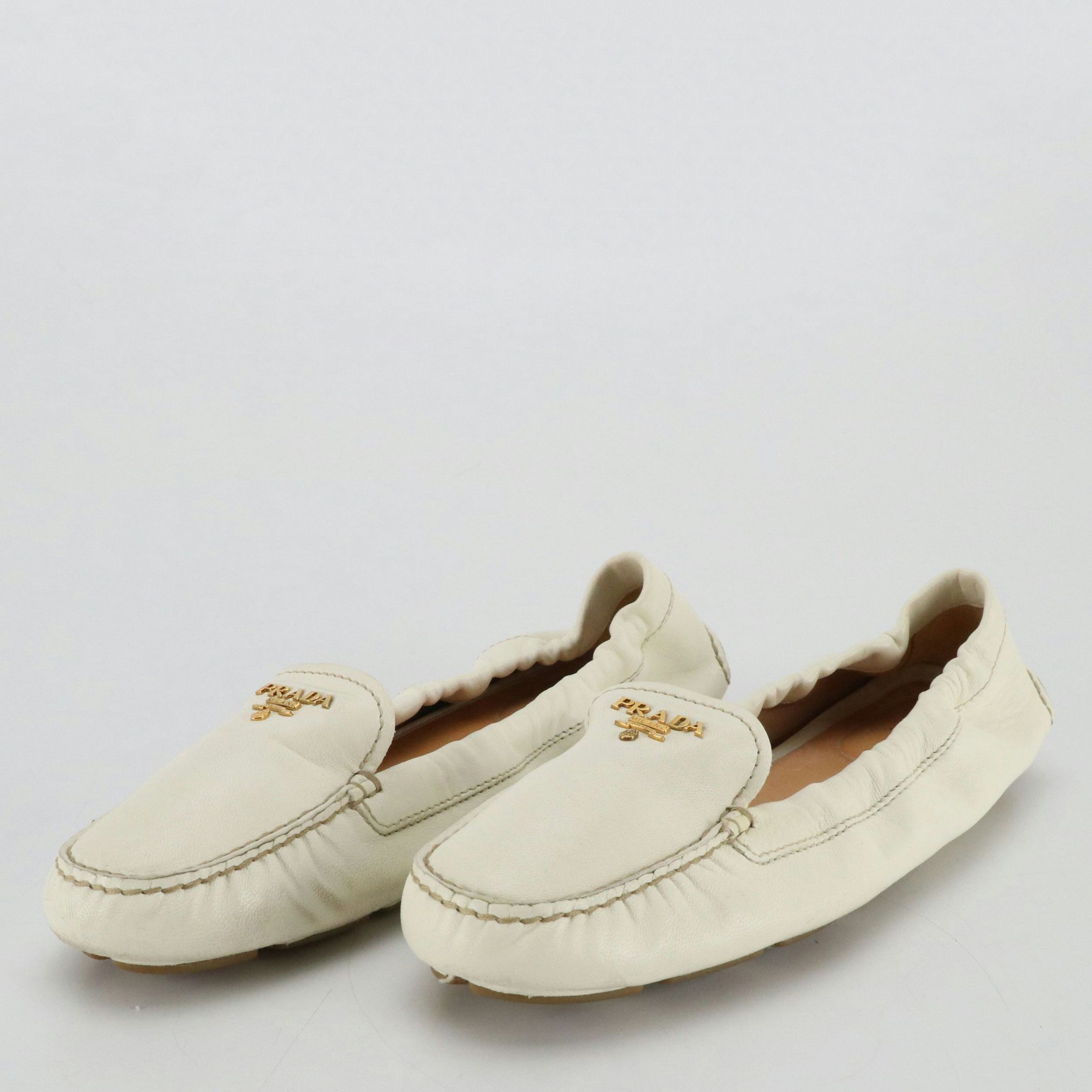 Prada Slip-On Loafers in White Leather