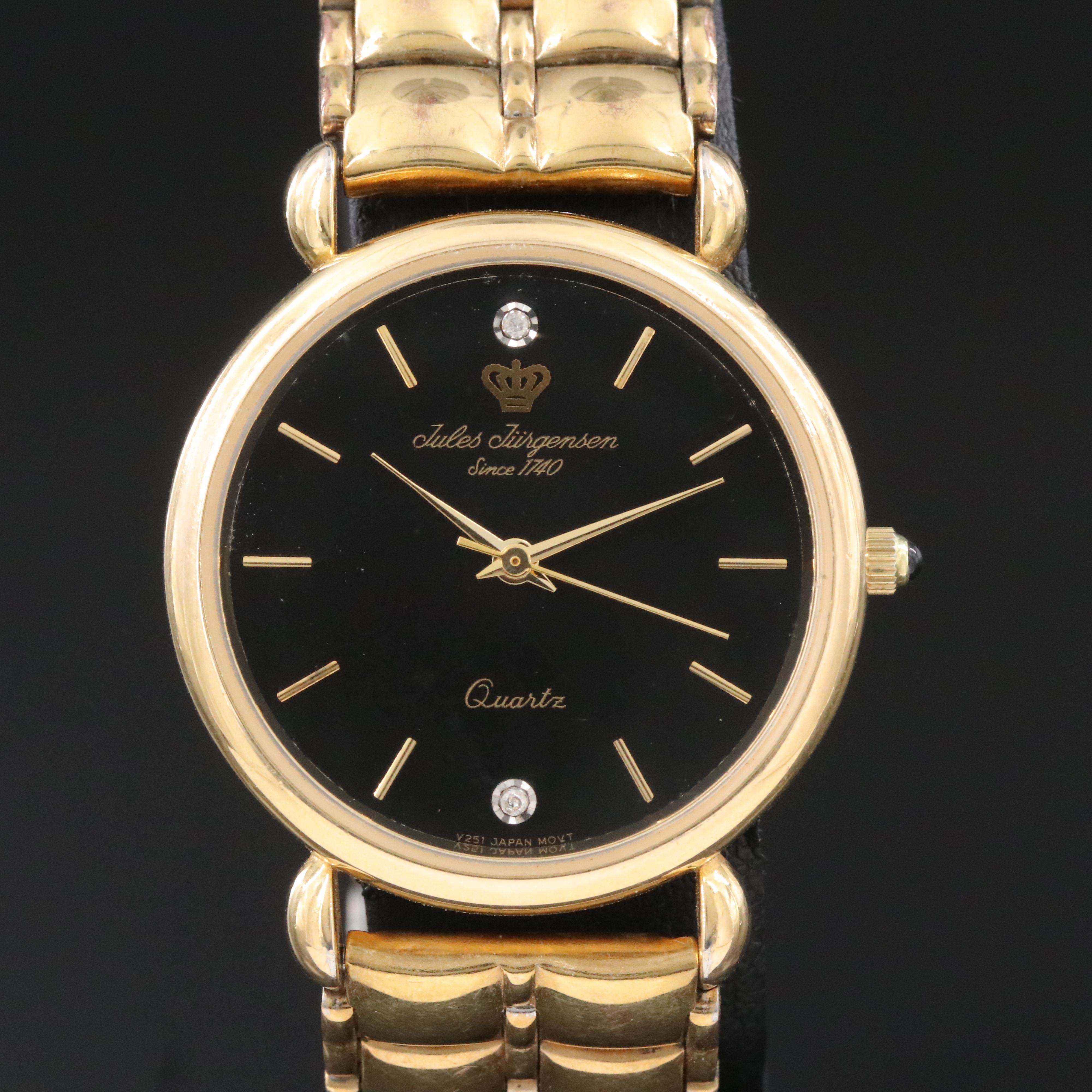 Jules Jurgensen Diamond Accented Black Dial Quartz Watch #6695