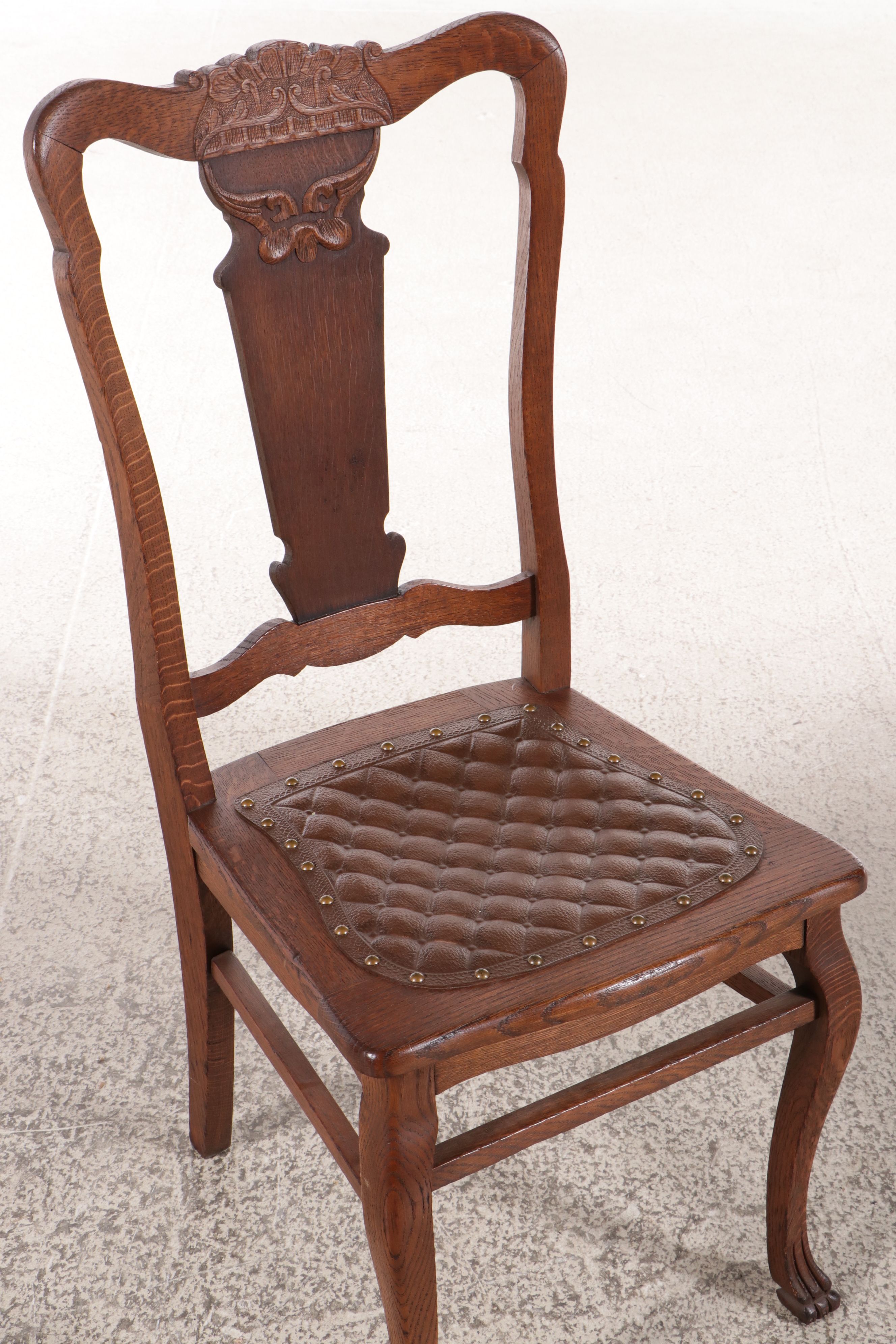 Late Victorian Style Chippendale Style Pressed Oak Dining Chairs, Early 20th C.