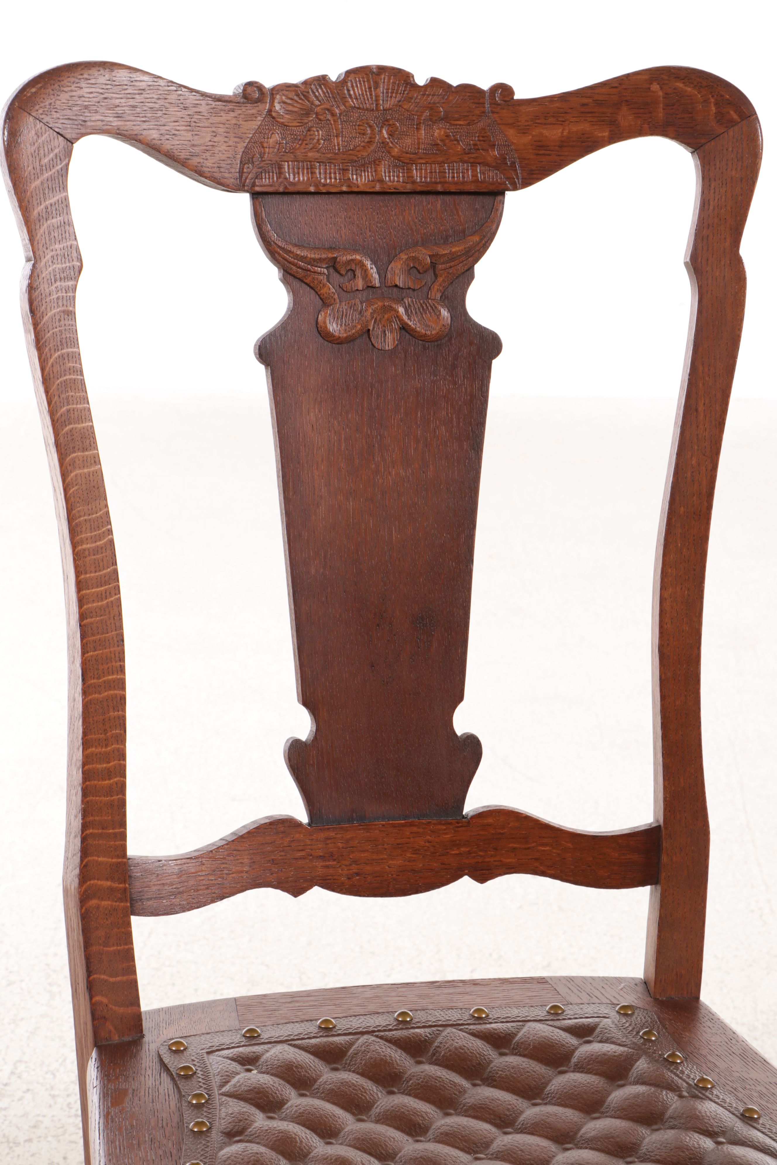 Late Victorian Style Chippendale Style Pressed Oak Dining Chairs, Early 20th C.