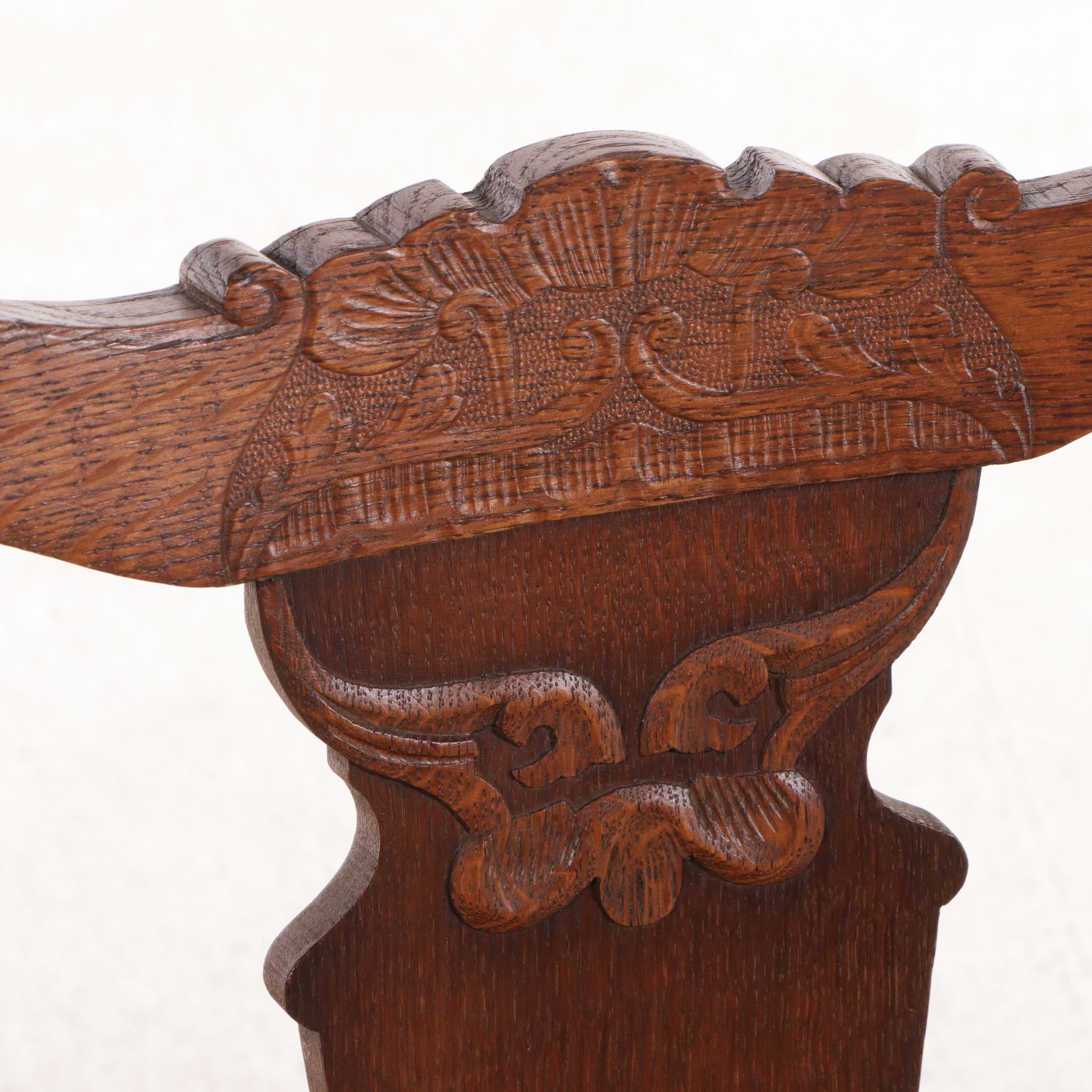 Late Victorian Style Chippendale Style Pressed Oak Dining Chairs, Early 20th C.