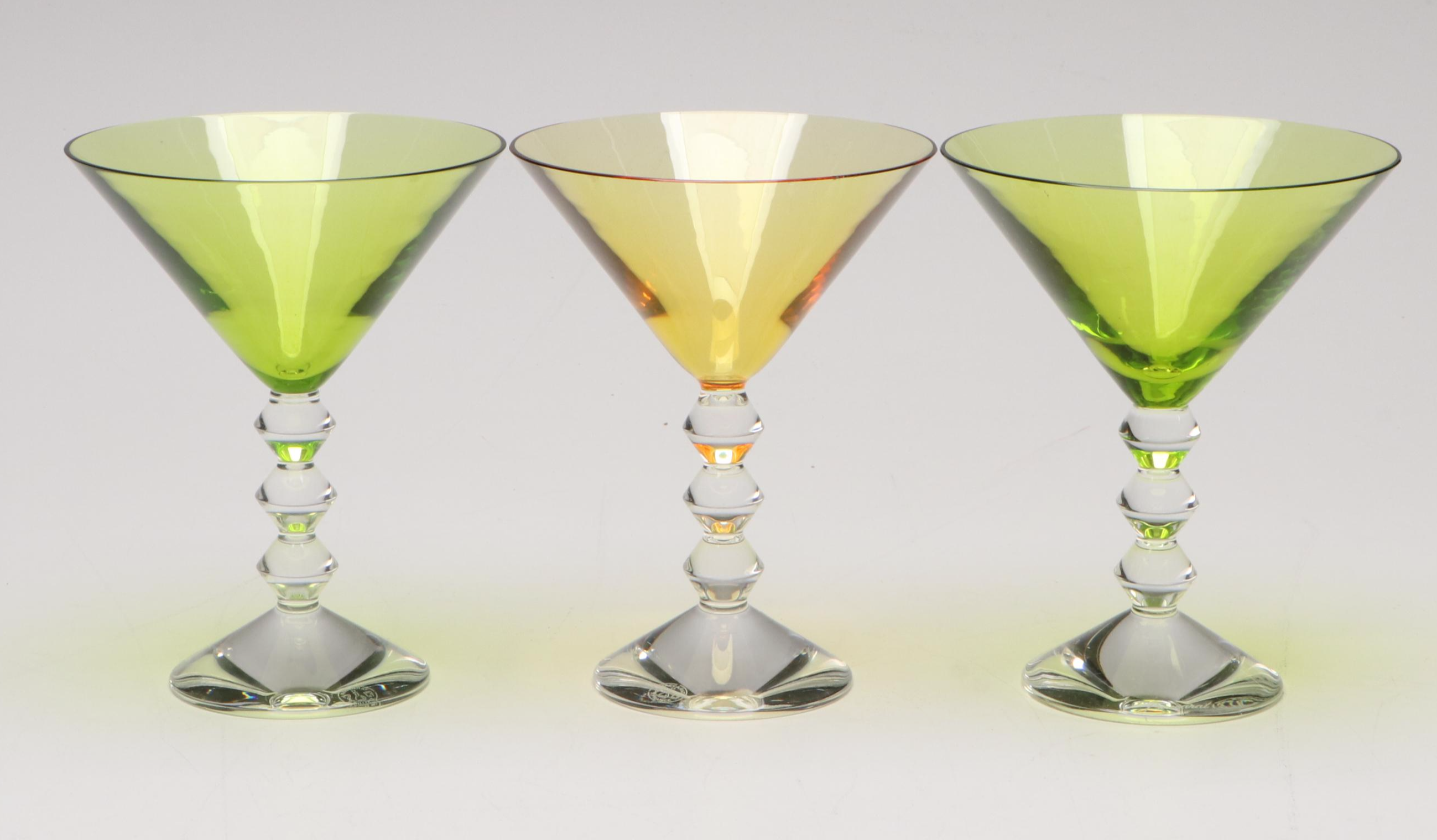 Baccarat "Vega" Olive Green and Topaz Crystal Martini Glasses