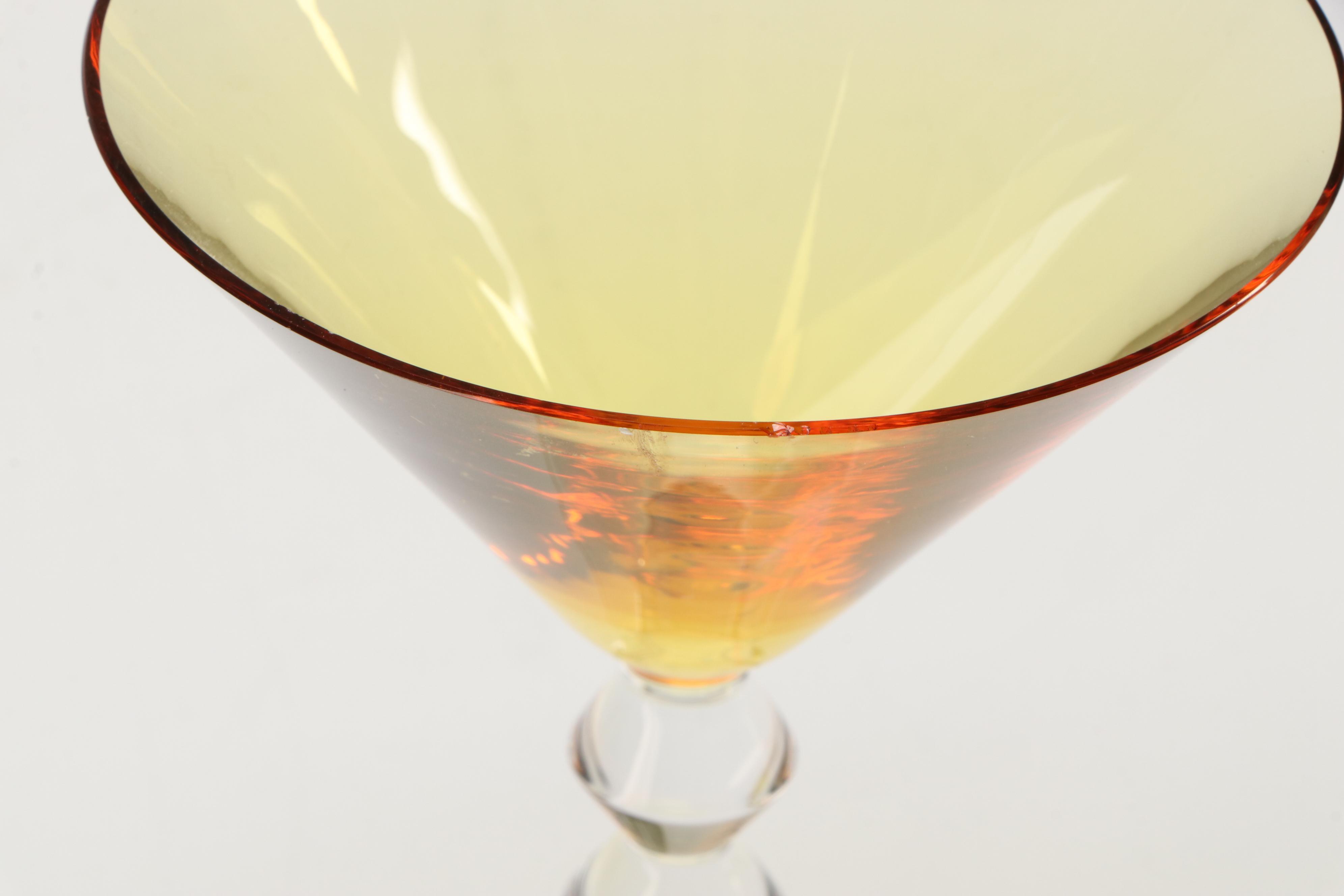 Baccarat "Vega" Olive Green and Topaz Crystal Martini Glasses