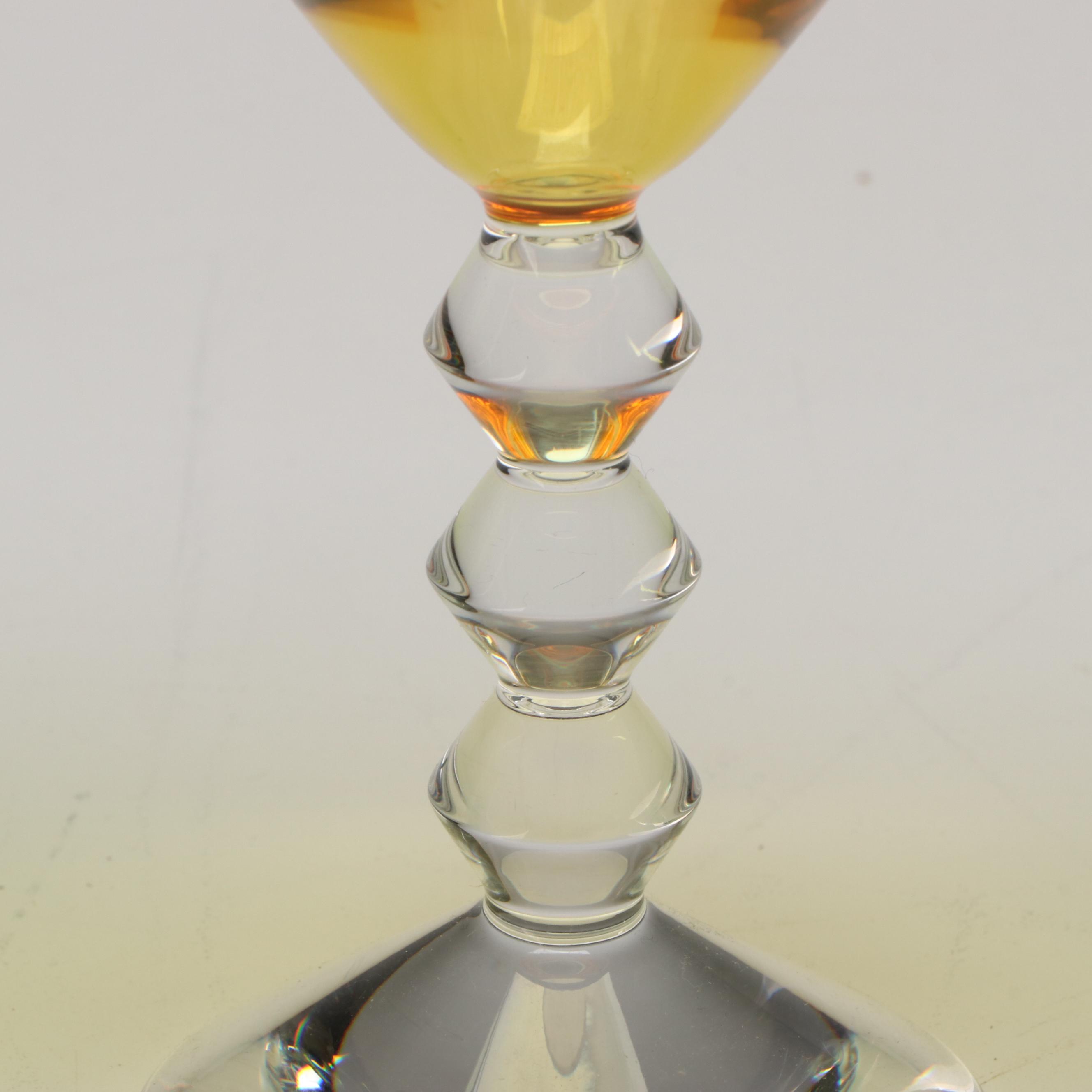 Baccarat "Vega" Olive Green and Topaz Crystal Martini Glasses