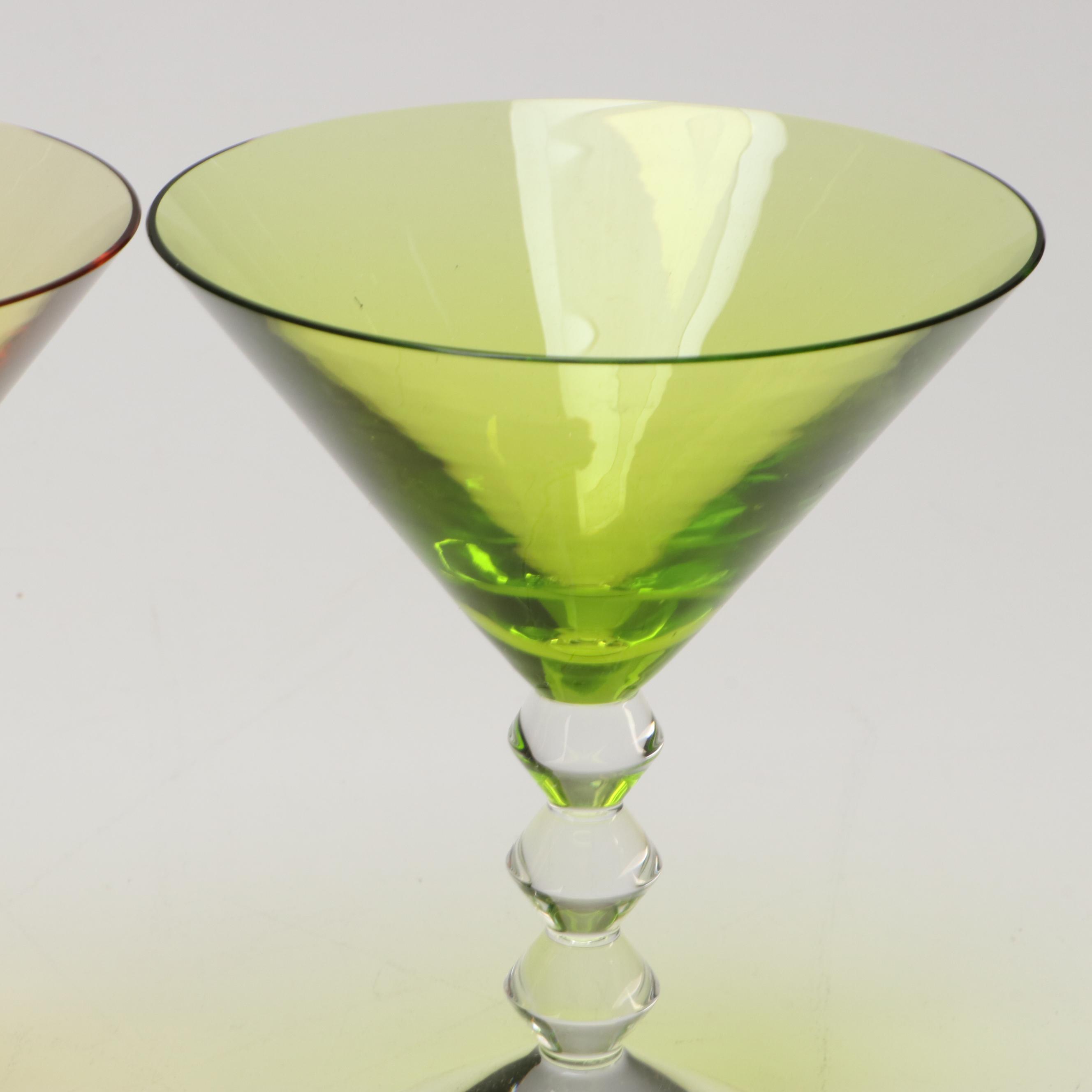 Baccarat "Vega" Olive Green and Topaz Crystal Martini Glasses
